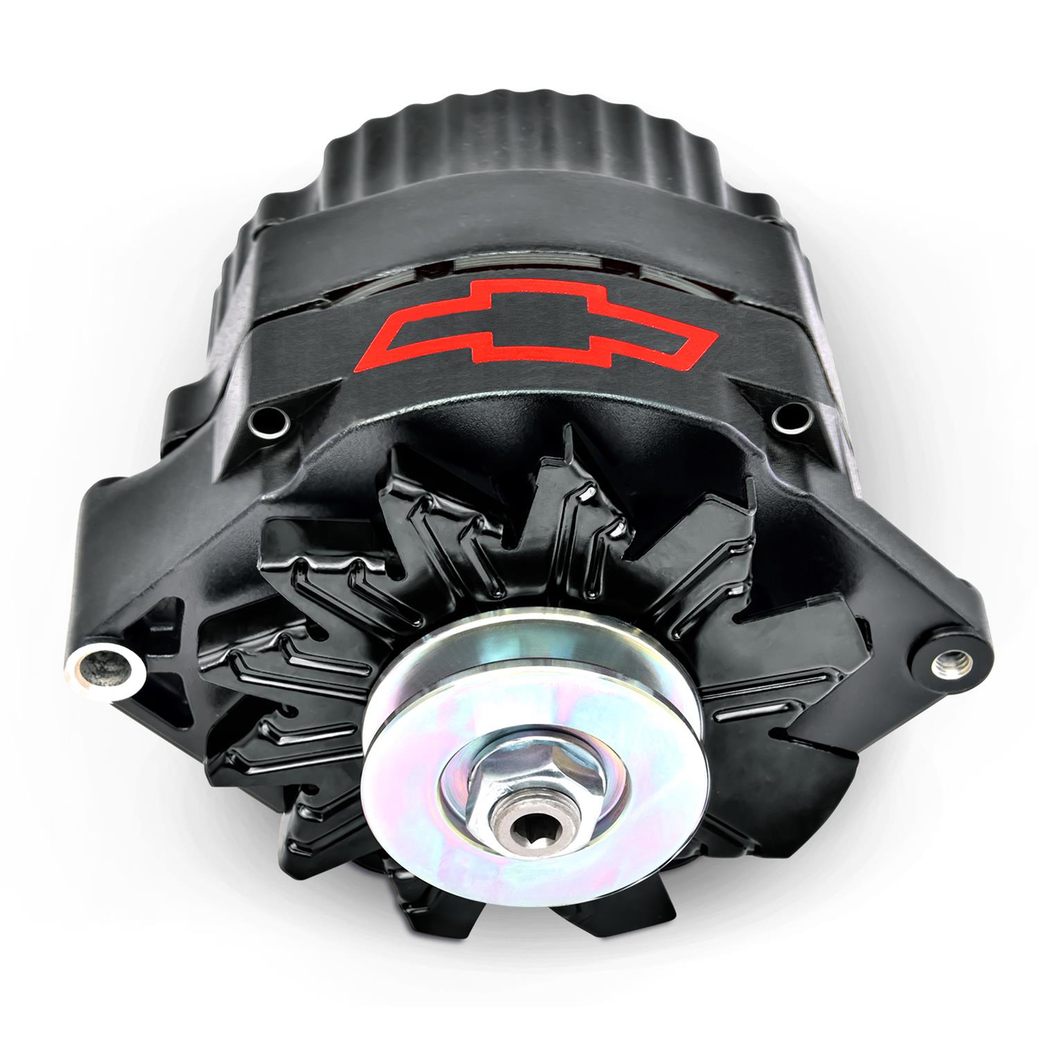 Proform Alternators 141-662 Alternator, Black Crinkle, Red Chevy Bowtie Emblem, Internal Regulator, V-Belt Pulley, 100 Amp, 1-Wire, GM, Each thumbnail 3