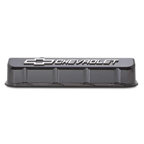 Proform GM Licensed Slant Edge Valve Covers 141-868 Covers, Edge, Tall, Perimeter Bolt, Cast Aluminum, Gloss Black Powdercoated, Chevrolet Logo Top Style, Chevrolet, Big Block, Pair thumbnail 3