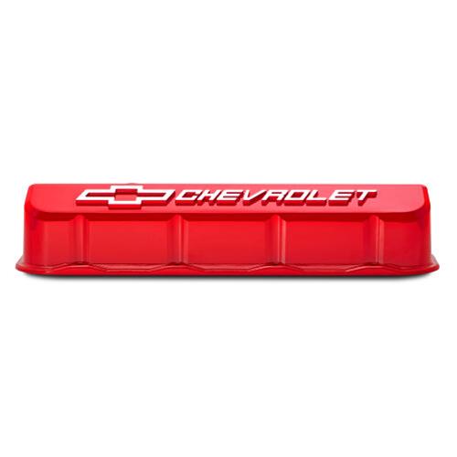 Proform GM Licensed Slant Edge Valve Covers 141-873 Covers, Edge, Tall, Perimeter Bolt, Cast Aluminum, Gloss Red Powdercoated, Chevrolet Logo Top Style, Chevrolet, Big Block, Pair thumbnail 3
