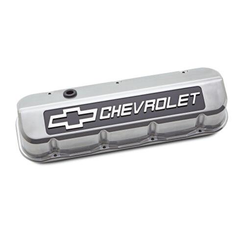 Proform GM Licensed Slant Edge Valve Covers 141-878 Covers, Edge, Tall, Perimeter Bolt, Cast Aluminum, Polished, Chevrolet Logo Top Style, Chevrolet, Big Block, Pair