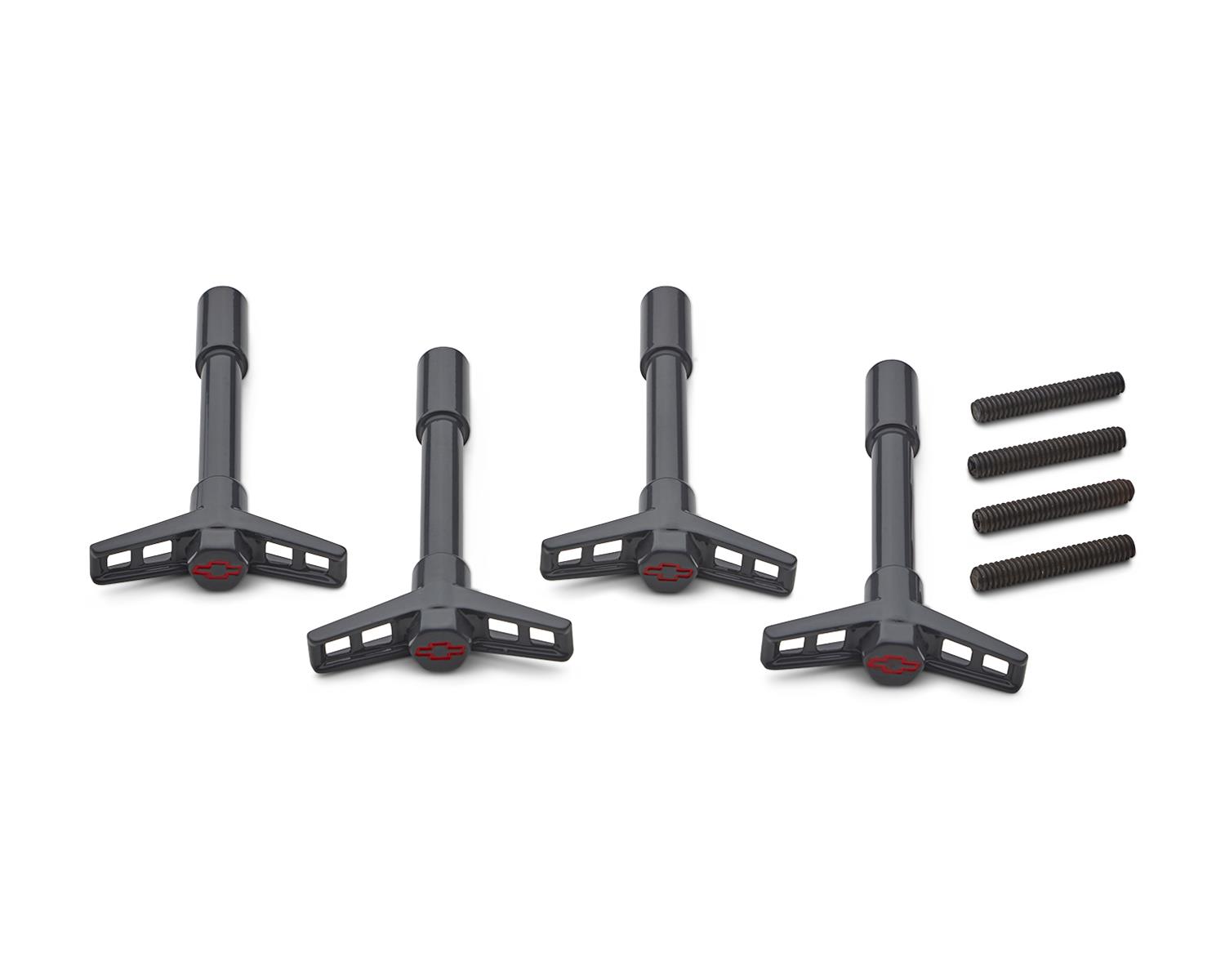 Proform Valve Cover Fasteners for Chevrolet 141-886 Wing Bolts, Shark Gray, Red Bowtie Logo, 1/4 in.-20 Thread, 4.125 in. Long, Set of 4