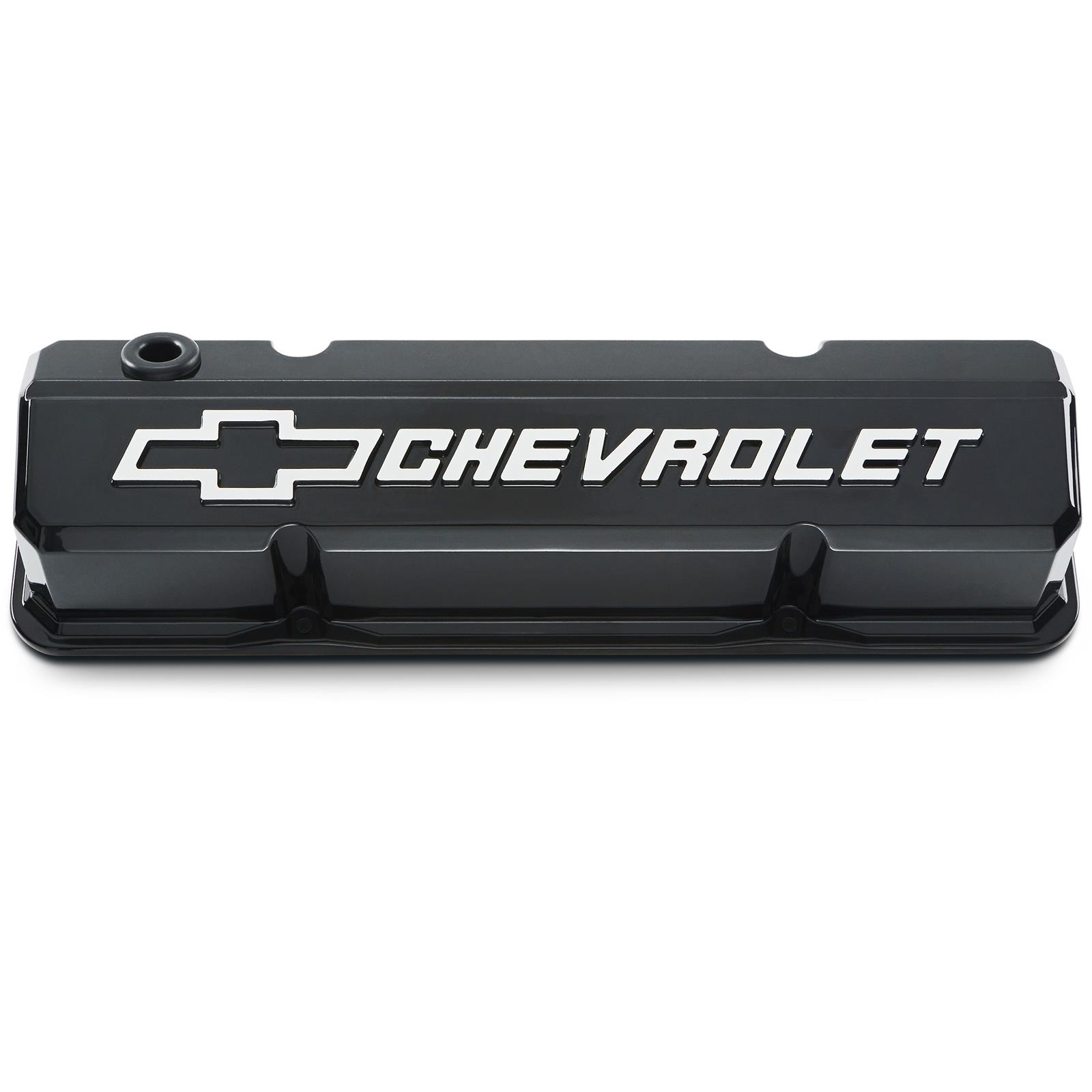 Proform GM Licensed Slant Edge Valve Covers 141-919 Covers, Cast Aluminum, Black Powdercoat, Tall, Chevrolet, Bowtie Emblem, Chevy, Small Block, Pair thumbnail 3