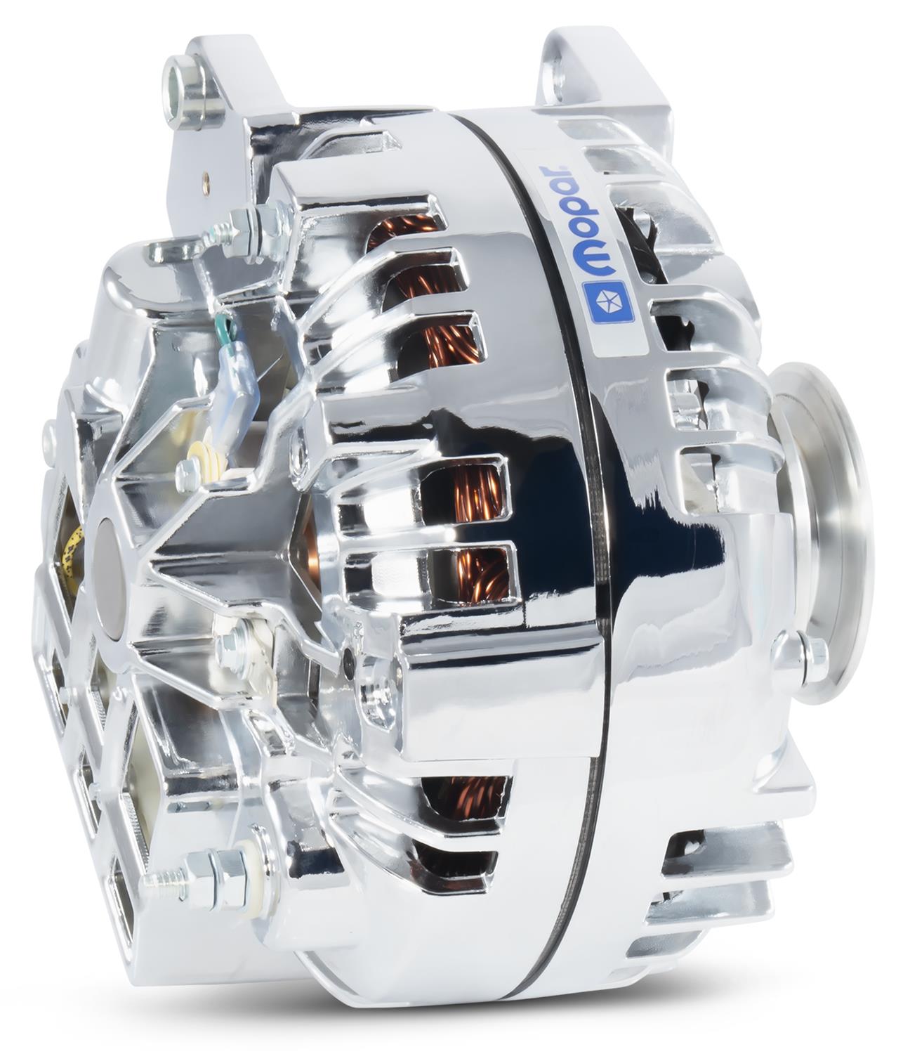 Proform Alternators 440-472 Alternator, Chrysler Square Back, Chrome, 110 amps, Internal Regulator, Blue Mopar Emblem, Chrysler, Dodge, Plymouth, Each thumbnail 6