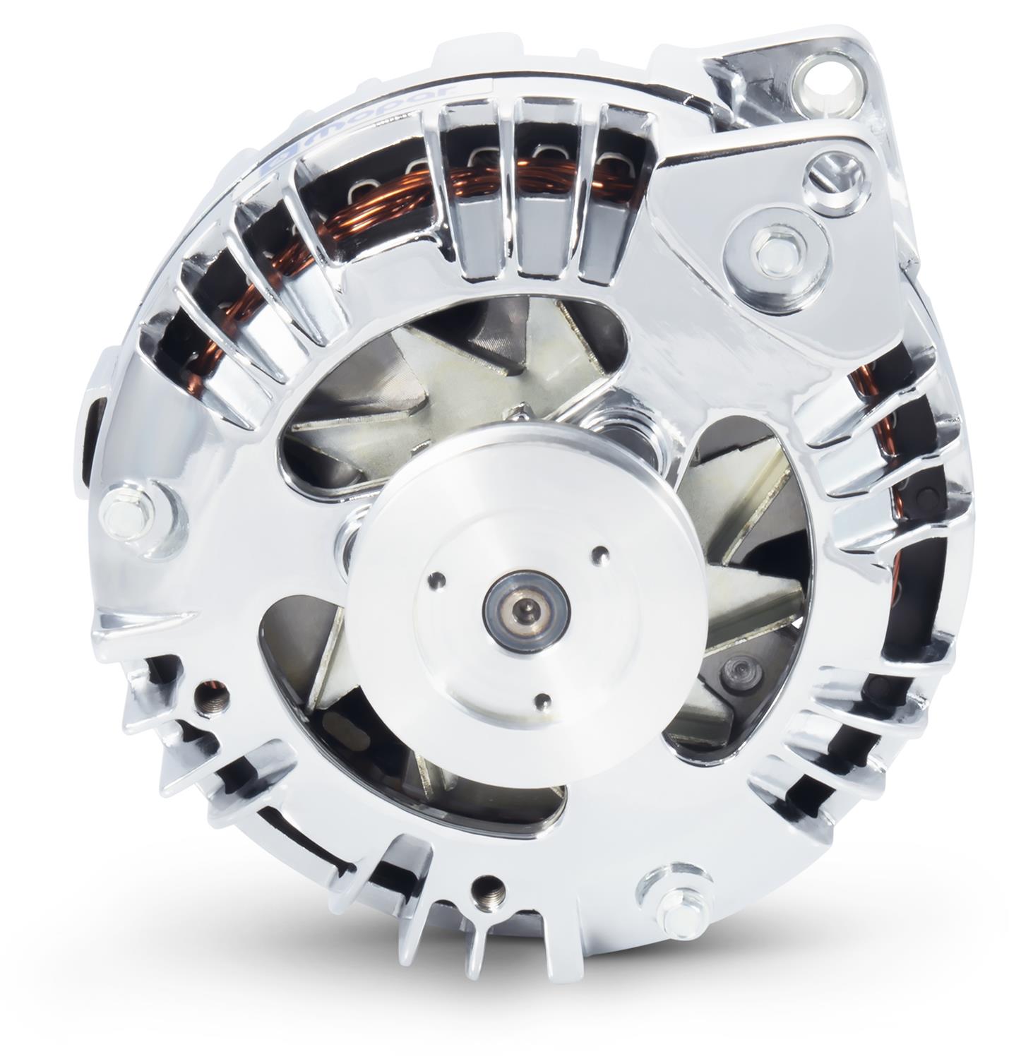 Proform Alternators 440-472 Alternator, Chrysler Square Back, Chrome, 110 amps, Internal Regulator, Blue Mopar Emblem, Chrysler, Dodge, Plymouth, Each thumbnail 4