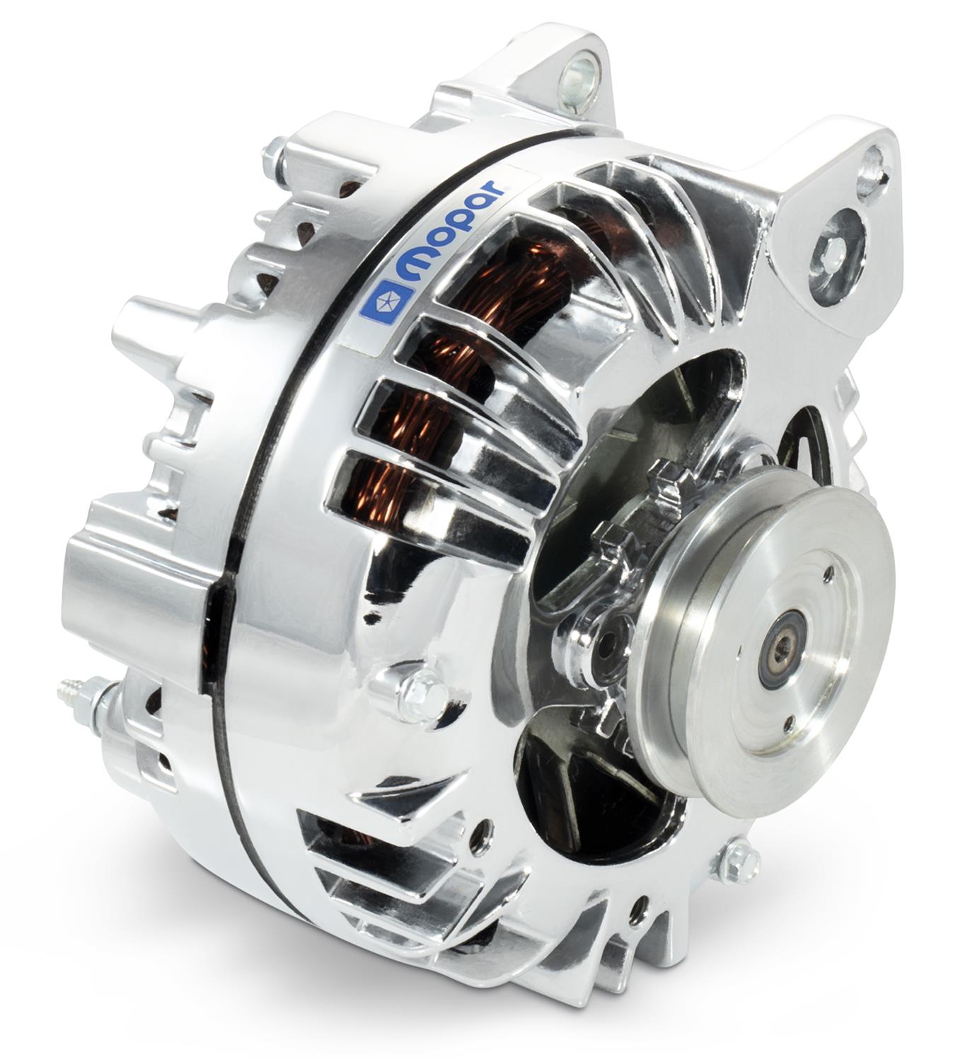 Proform Alternators 440-472 Alternator, Chrysler Square Back, Chrome, 110 amps, Internal Regulator, Blue Mopar Emblem, Chrysler, Dodge, Plymouth, Each thumbnail 5