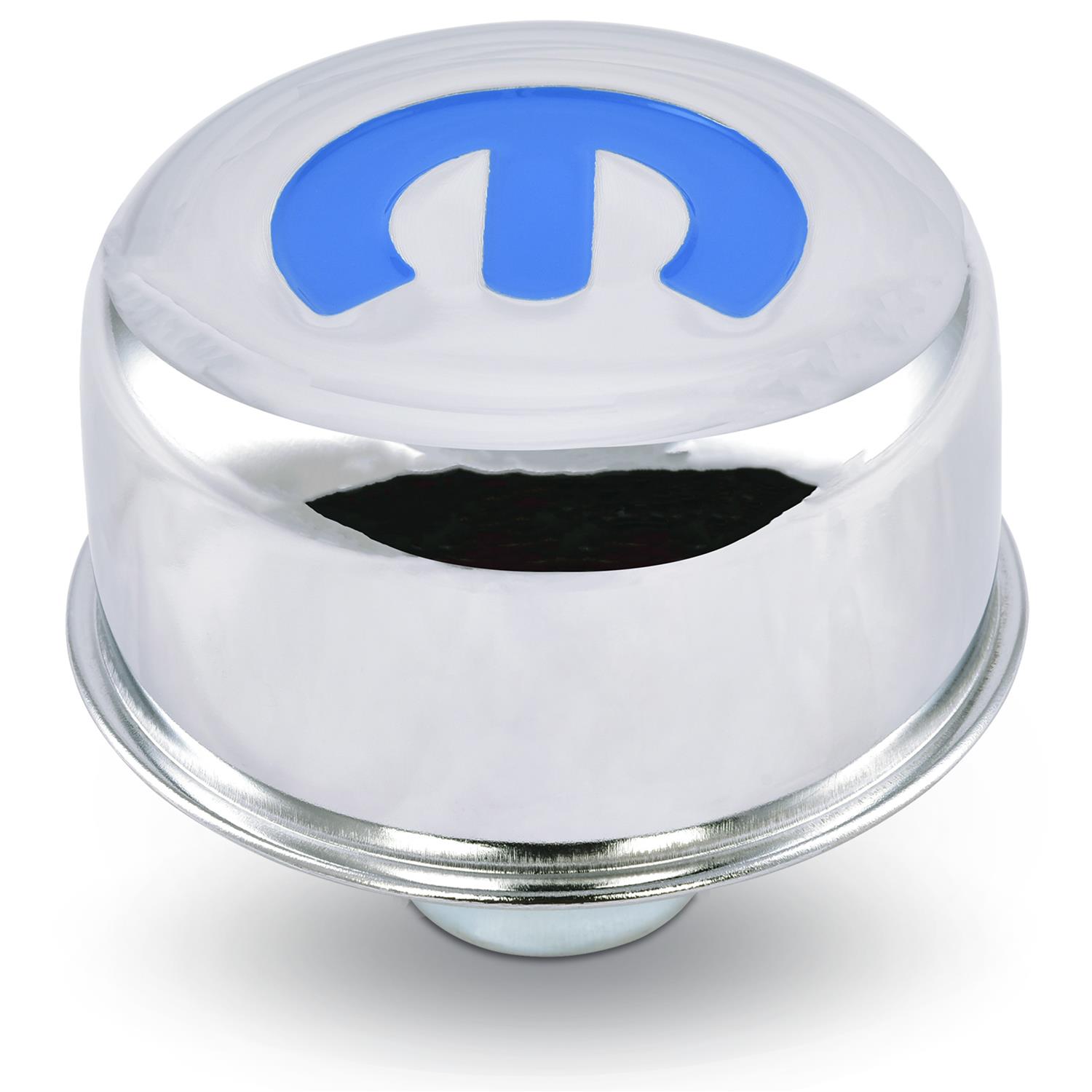 Proform Valve Cover Breathers 440-616 Breather, Push-in, Round, Steel, Chrome, Recessed Blue Mopar Emblem, 2.500 in. Diameter, 1.220 in. Hole Size, Each thumbnail 2