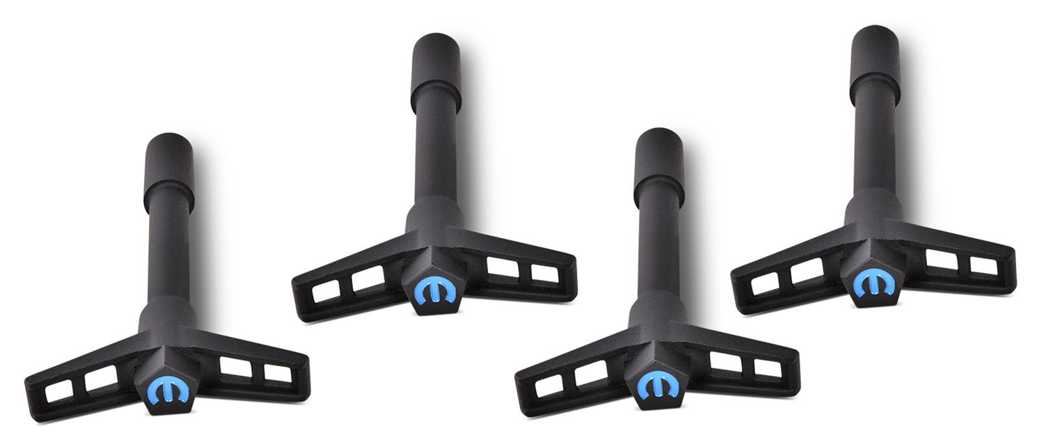 Proform Mopar Licensed Valve Cover Fasteners 440-756 Wing Nuts, Black Crinkle, Blue Emblem on Top, Set of 4