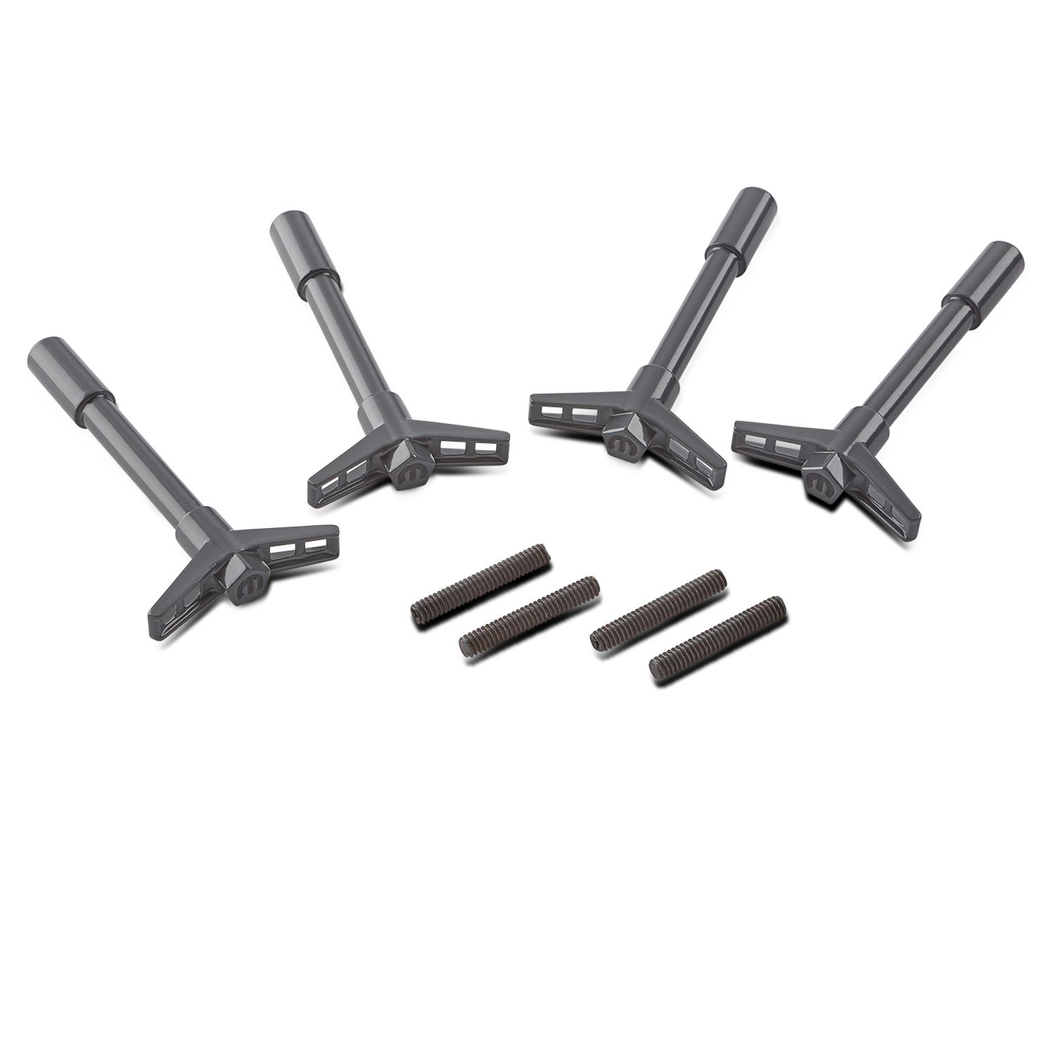 Proform Mopar Licensed Valve Cover Fasteners 440-886 Wing Nuts, Shark Gray, Recessed Omega "M" Emblem on Top, Set of 4