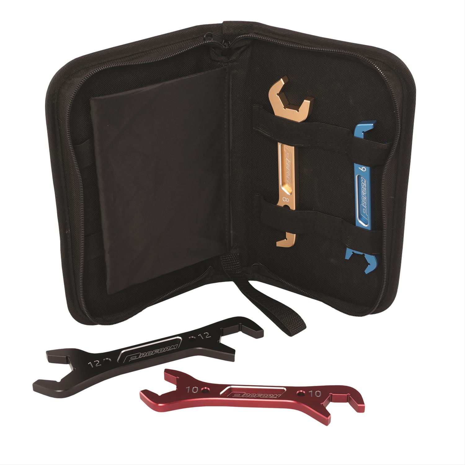Proform AN Hose End Wrench Kits 66988 Wrenches, Aluminum, Anodized, Double-Ended, -6 through -12 AN, Storage Pouch, Set of 4