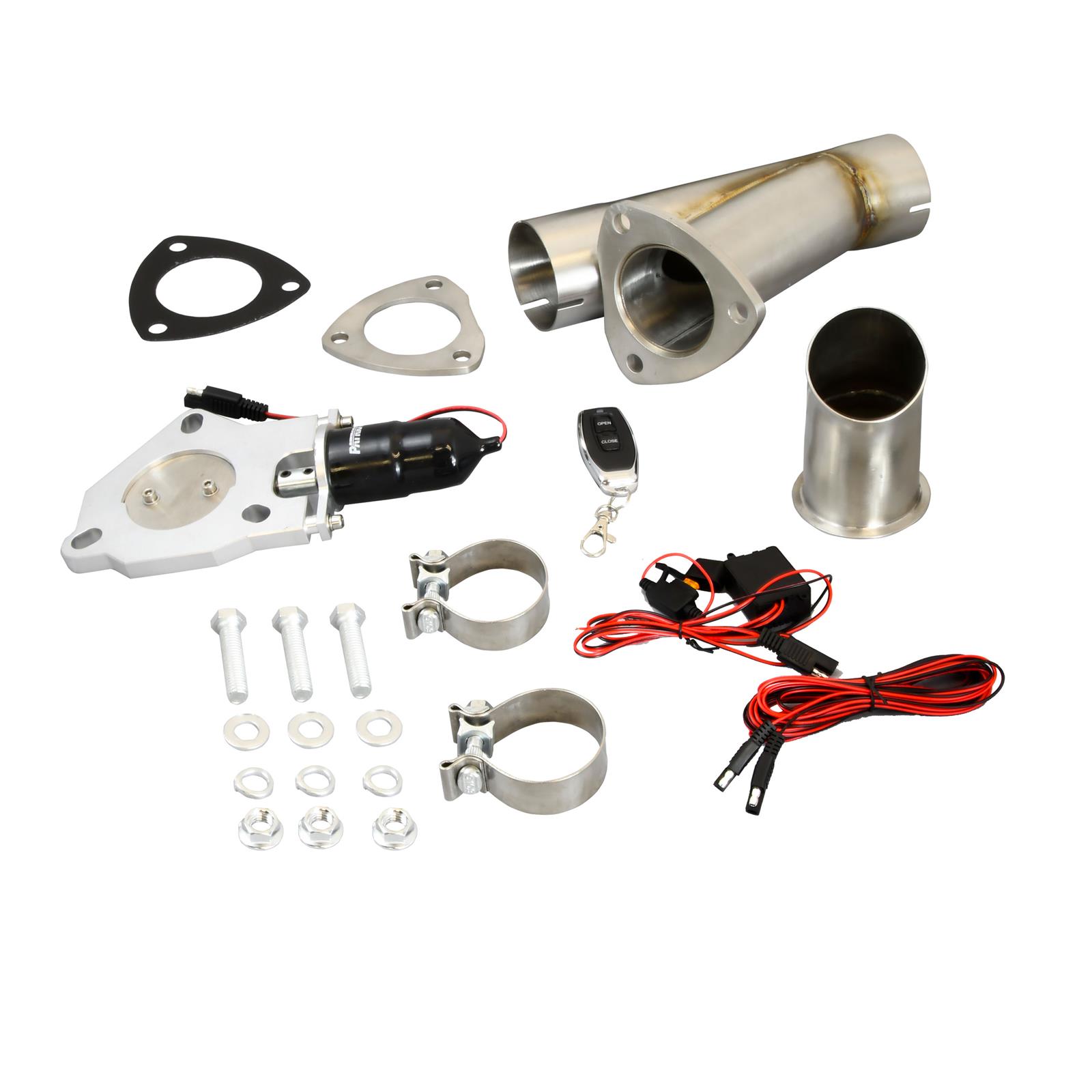 Patriot Electric 2.5 Inch Exhaust Cutouts PEC250K-1 Cutouts, Electric, Aluminum, Stainless Steel, Bolt-On, in. Diameter, Y-Pipe, 304 Stainless Steel, Bolts and Gaskets, Each