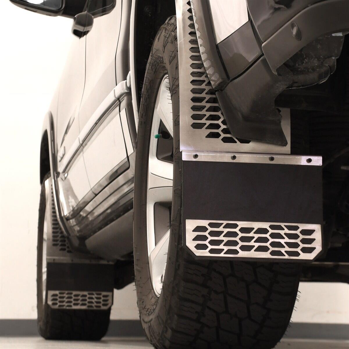 Putco 17-20 Ford SuperDuty - Set of 2 (Excl Dually Rear) Mud Skins - Brushed SS w/ Hex Shield