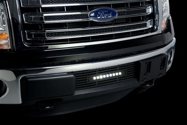 Putco 11-14 Ford F-150 - EcoBoost Bumper Grille Inserts - Black SS Bar and 10in Luminix Light Bar