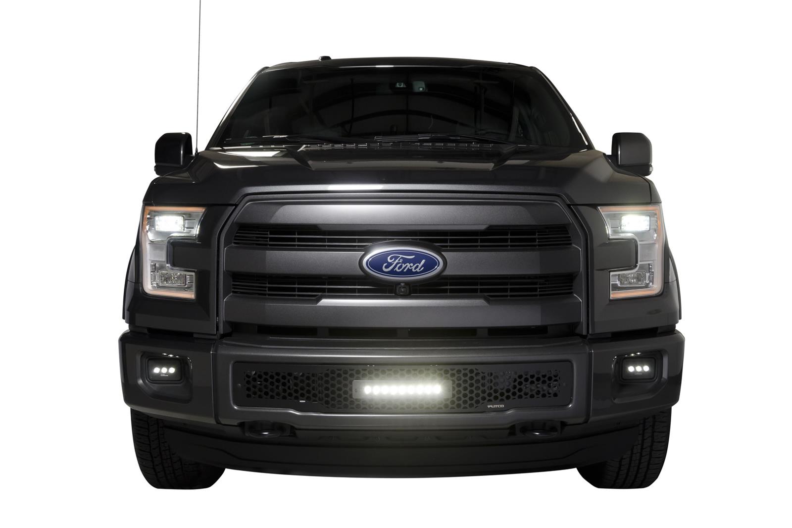 Putco 15-17 Ford F-150 - SS Black Punch Design w/ 10in Luminix Light bar Bumper Grille Inserts thumbnail 3