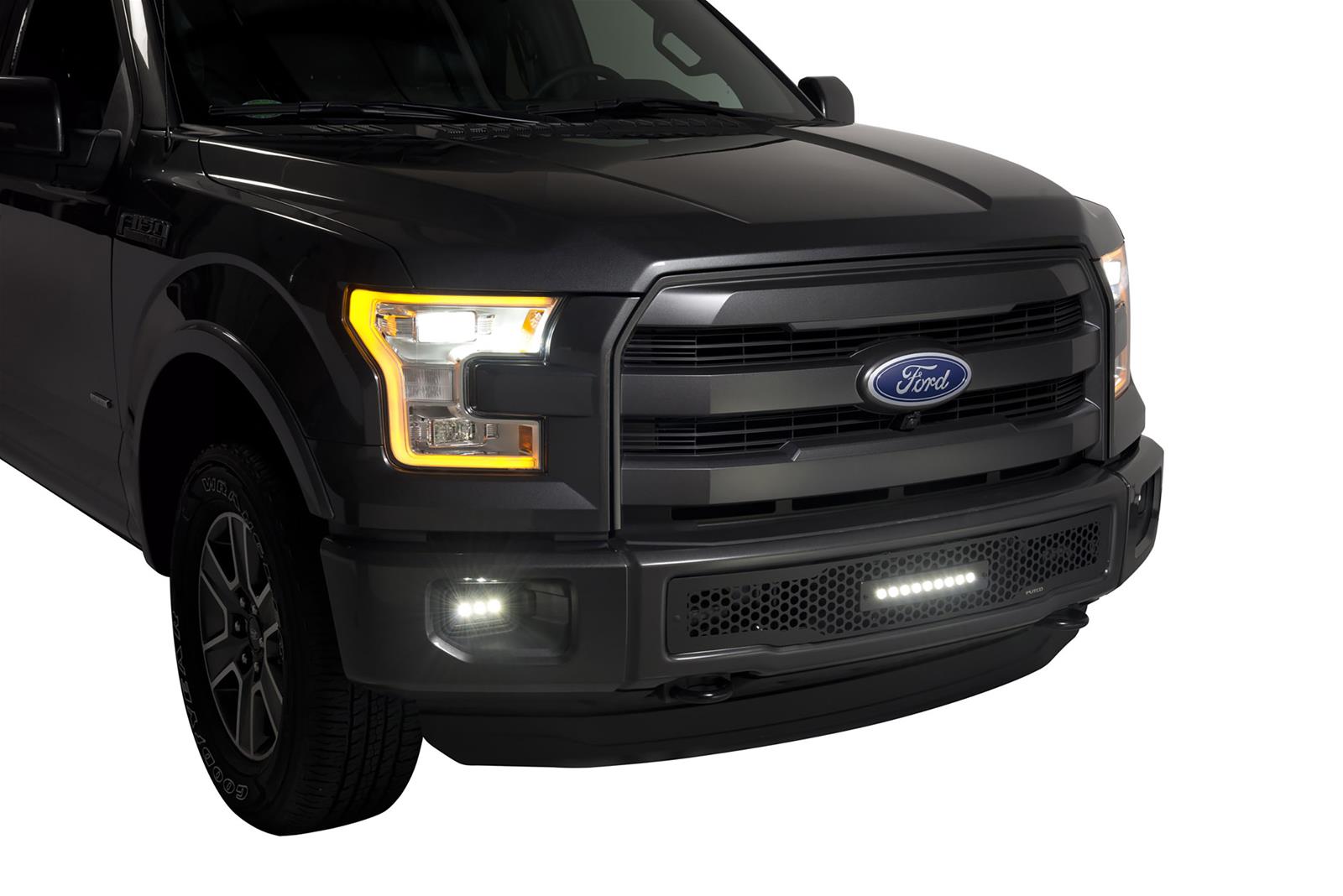 Putco 15-17 Ford F-150 - SS Black Punch Design w/ 10in Luminix Light bar Bumper Grille Inserts thumbnail 2