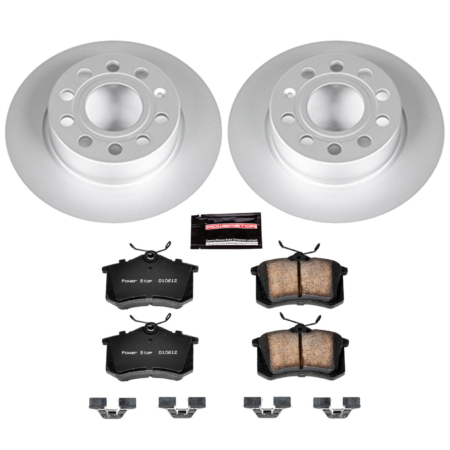 PowerStop Z23 Evolution Sport GEOMET Coated Brake Kits for 2010-2013 A3, 2013-2019 BEETLE, 2012-2018 JETTA - CRK5749 Rotor and Pad Combos, Geomet Coated, Carbon Fiber Ceramic Pads, Solid Surface, Front and Rear, Audi, Volkswagen, Kit thumbnail 5