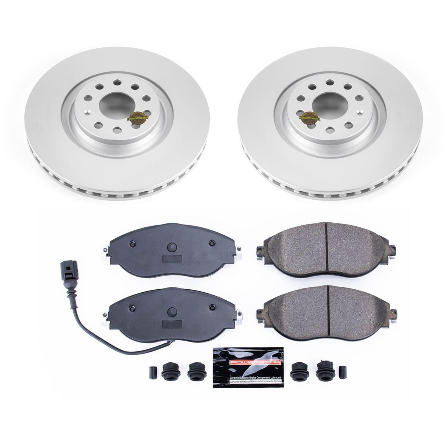 PowerStop Z23 Evolution Sport GEOMET Coated Brake Kits CRK7253 Rotor and Pad Combo, Geomet Coated, Carbon Fiber Ceramic Pads, Solid Surface, Front/Rear, Volkswagen, Kit thumbnail 6