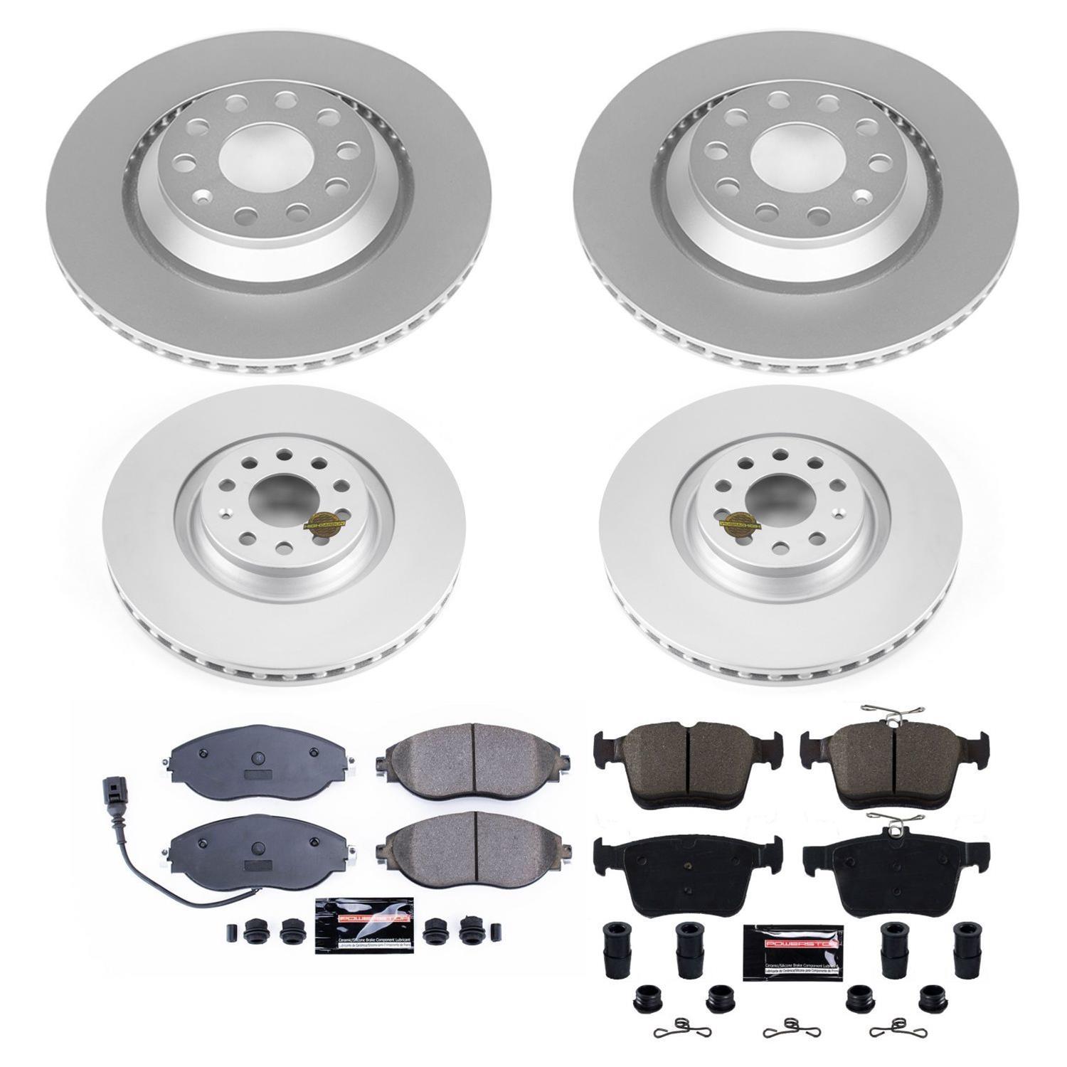 PowerStop Z23 Evolution Sport GEOMET Coated Brake Kits CRK7253 Rotor and Pad Combo, Geomet Coated, Carbon Fiber Ceramic Pads, Solid Surface, Front/Rear, Volkswagen, Kit thumbnail 4