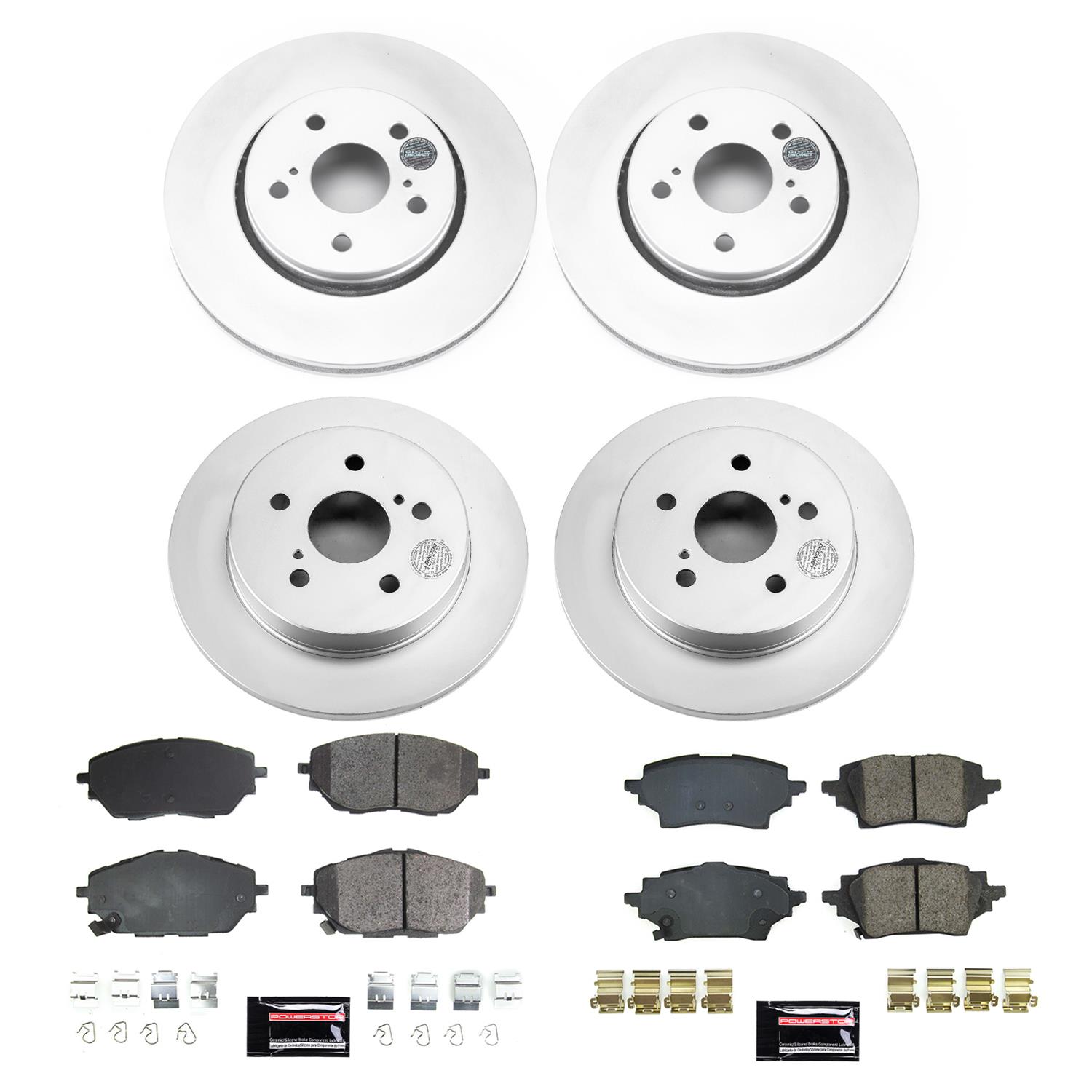 Power Stop Z17 Evolution Plus GEOMET Coated Brake Kits CRK8730 Rotor and Pad Combos, Coated, Front and Rear, Solid Surface Rotors, Ceramic Pads, Toyota, Kit thumbnail 2