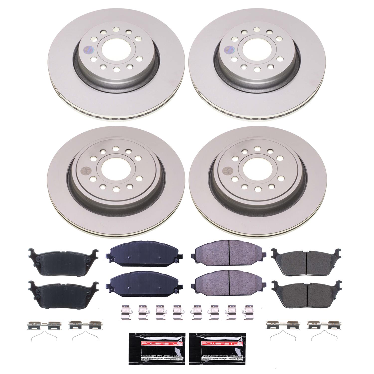 PowerStop Z17 Evolution Plus GEOMET Coated Brake Kits CRK8902 Rotor and Pad Combos, Coated, Solid Surface Rotors, Ceramic Pads, Front and Rear, Jeep, Ram, Kit thumbnail 4