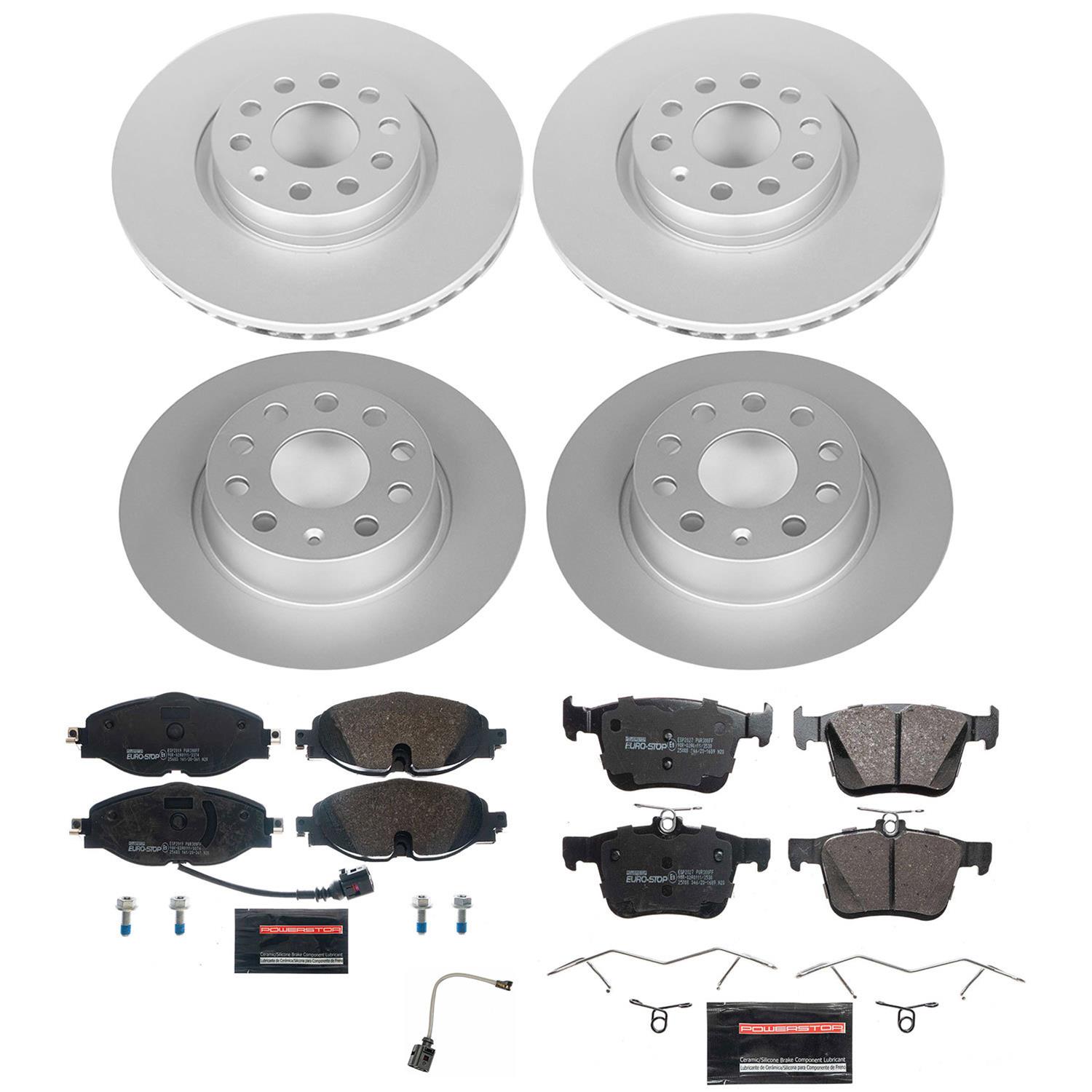 PowerStop Euro-Stop Brake Kits ESK7502 Disc Kit, Euro-Stop, Iron, Geomet Coated, Ceramic, ECE-R90, Front, Rear, Audi, Kit thumbnail 2