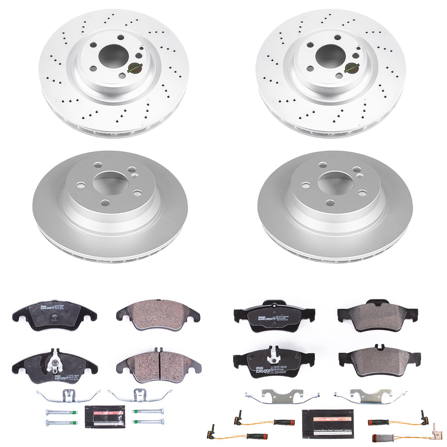 PowerStop Euro-Stop Brake Kits for 2010-2016 E350, 2013-2016 E400 - ESK7616 Rotors/Pads, Euro-Stop, ECE-R90 Semi-Metallic Pads, Iron Rotors, Geomet Coated, Smooth, Front and Rear, Mercedes-Benz, Set thumbnail 7