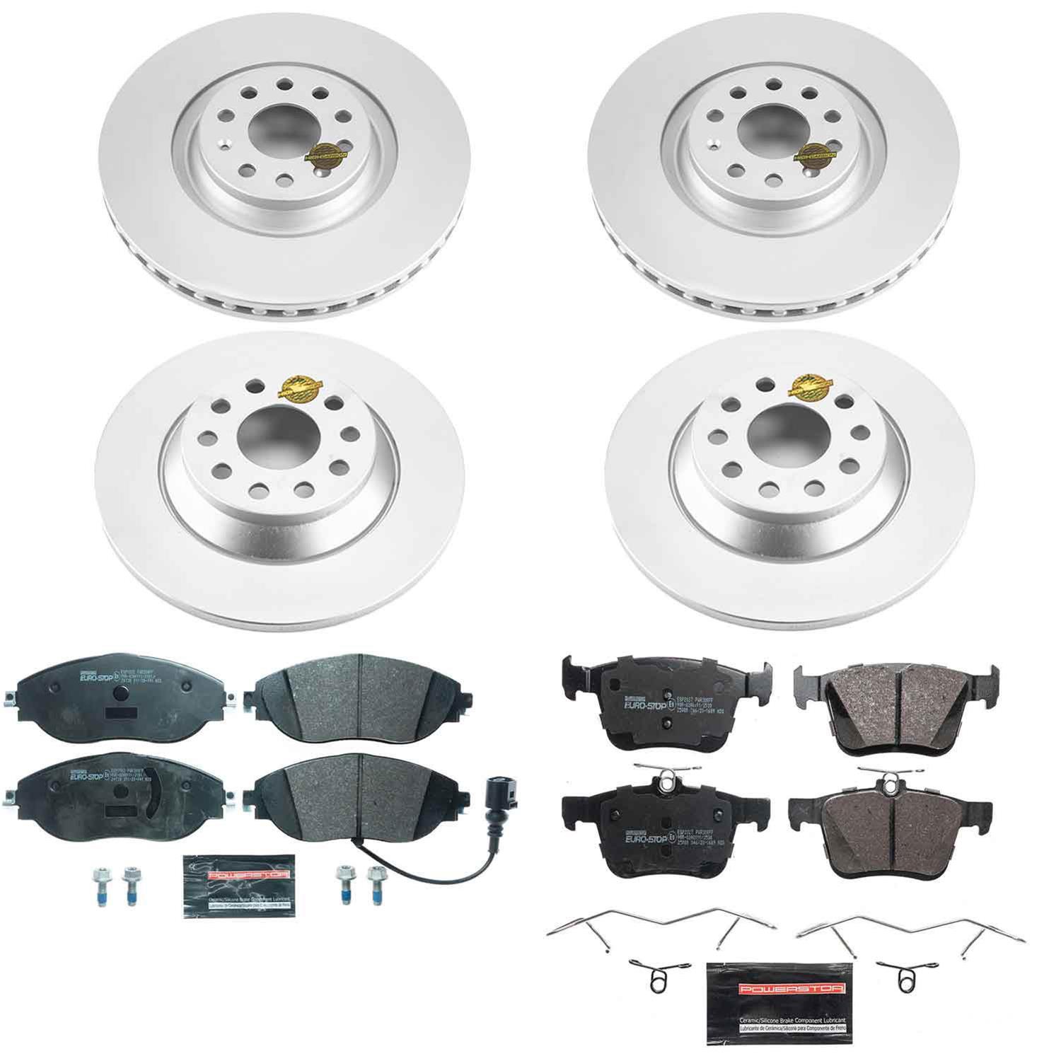PowerStop Euro-Stop Brake Kits for 2019-2020 JETTA, 2022-2025 Q3, 2018-2024 TIGUAN - ESK8168 Rotor and Pad Combos, Kits, Solid Surface Rotors, Carbon Fiber Ceramic Pads, Front and Rear, Audi, Volkswagen, Kit thumbnail 3