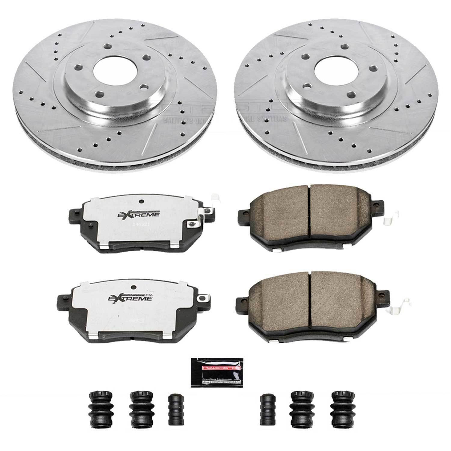 PowerStop Z26 Street Warrior Brake Upgrade Kits for 2003-2005 FX35, FX45, 2003-2011 MURANO - K2767-26 Rotors/Pads, Iron, Drilled/Slotted, Zinc Plated, Carbon Ceramic Pads, Front/Rear, Infiniti, Nissan, Kit thumbnail 4