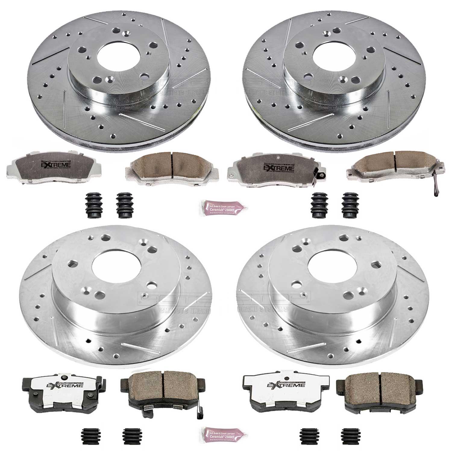 Power Stop K2270 Rear Ceramic Brake Pad and Cross Drilled//Slotted Combo Rotor One-Click Brake Kit
