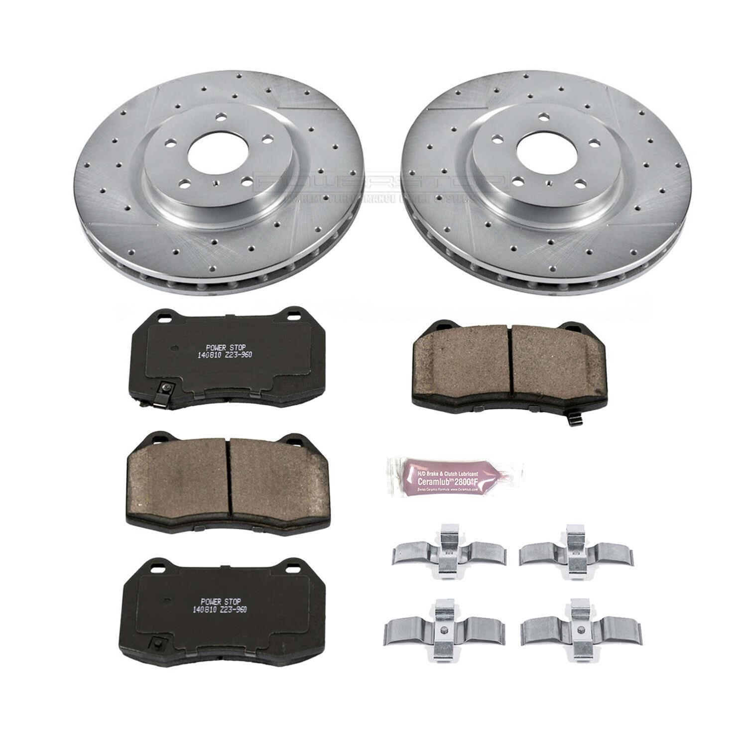 PowerStop Z23 Evolution Sport Brake Upgrade Kits with Calipers for 2003-2008 350Z, 2003-2004 G35 - KC4488A Disc Kits, Kits, Front and Rear, Cross-drilled/Slotted Rotors, Red Calipers, Infiniti, Nissan, Kit thumbnail 8