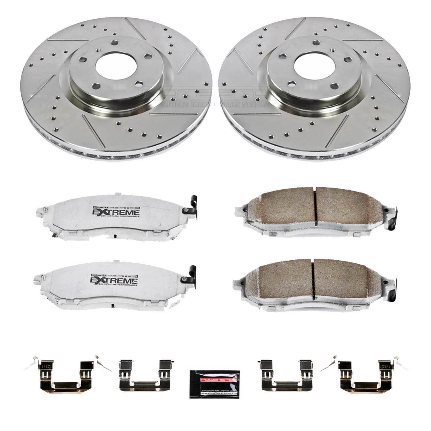PowerStop Z26 Street Warrior Brake Upgrade Kits with Calipers for 2006-2009 350Z, 2005-2007 G35 - KC112A-26 Disc Kits, Performance Kits, Front, Cross-drilled/Slotted Rotors, 2-piston Red Calipers, Infiniti, Nissan, Kit thumbnail 4