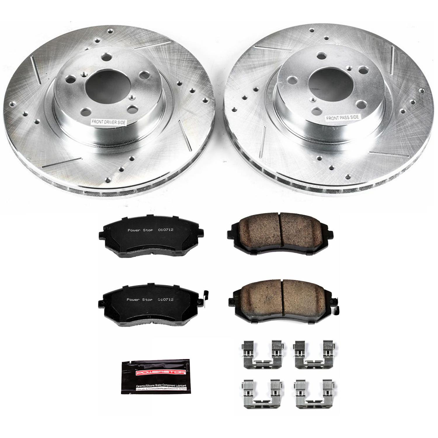 Power Sport Cross Drilled Slotted Brake Rotors and Ceramic Brake Pads Kit 80897 FRONTS