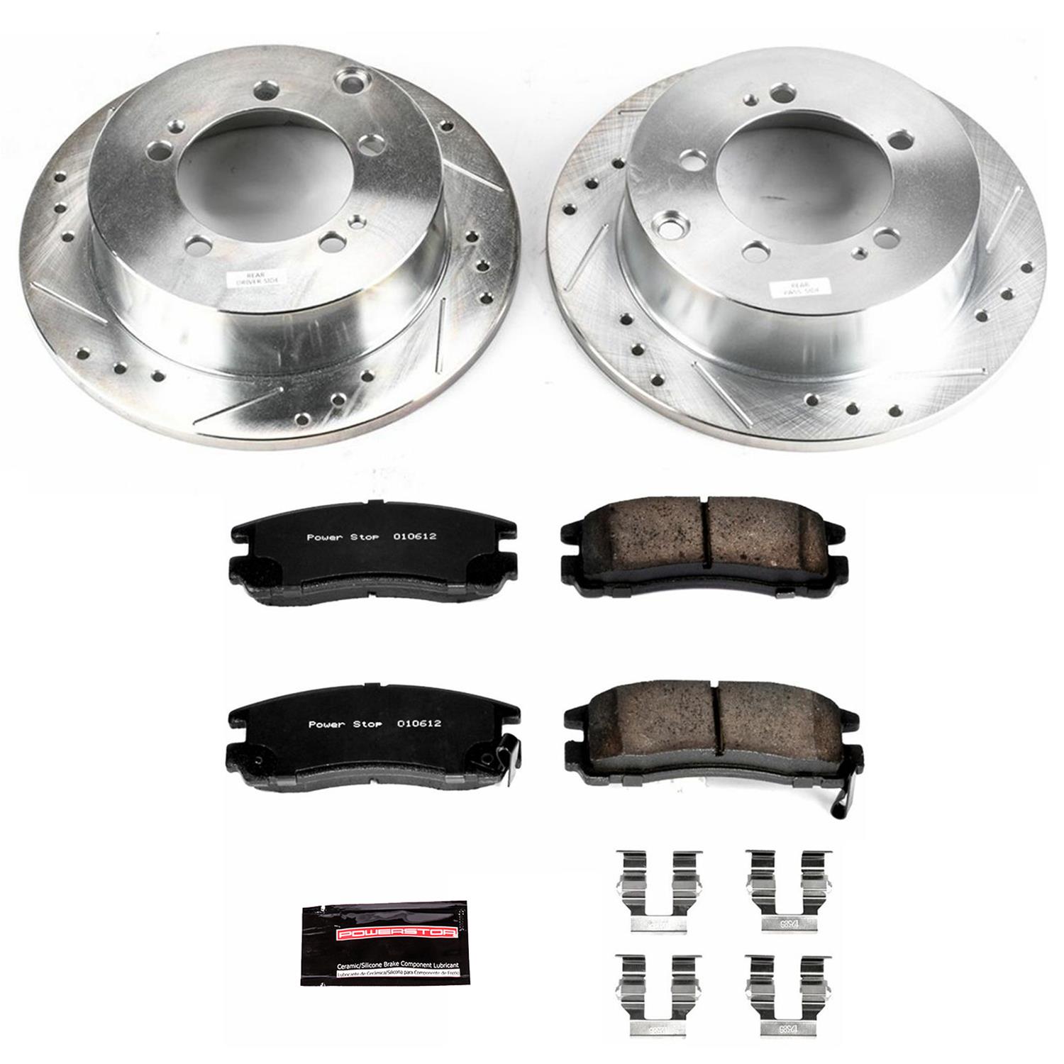 PowerStop Z23 Evolution Sport Brake Upgrade Kits with Calipers KC1203 Disc Kits, Calipers, Cross-drilled/Slotted Rotors, Red Calipers, Rear, Chrysler, Mitsubishi, Kit thumbnail 4