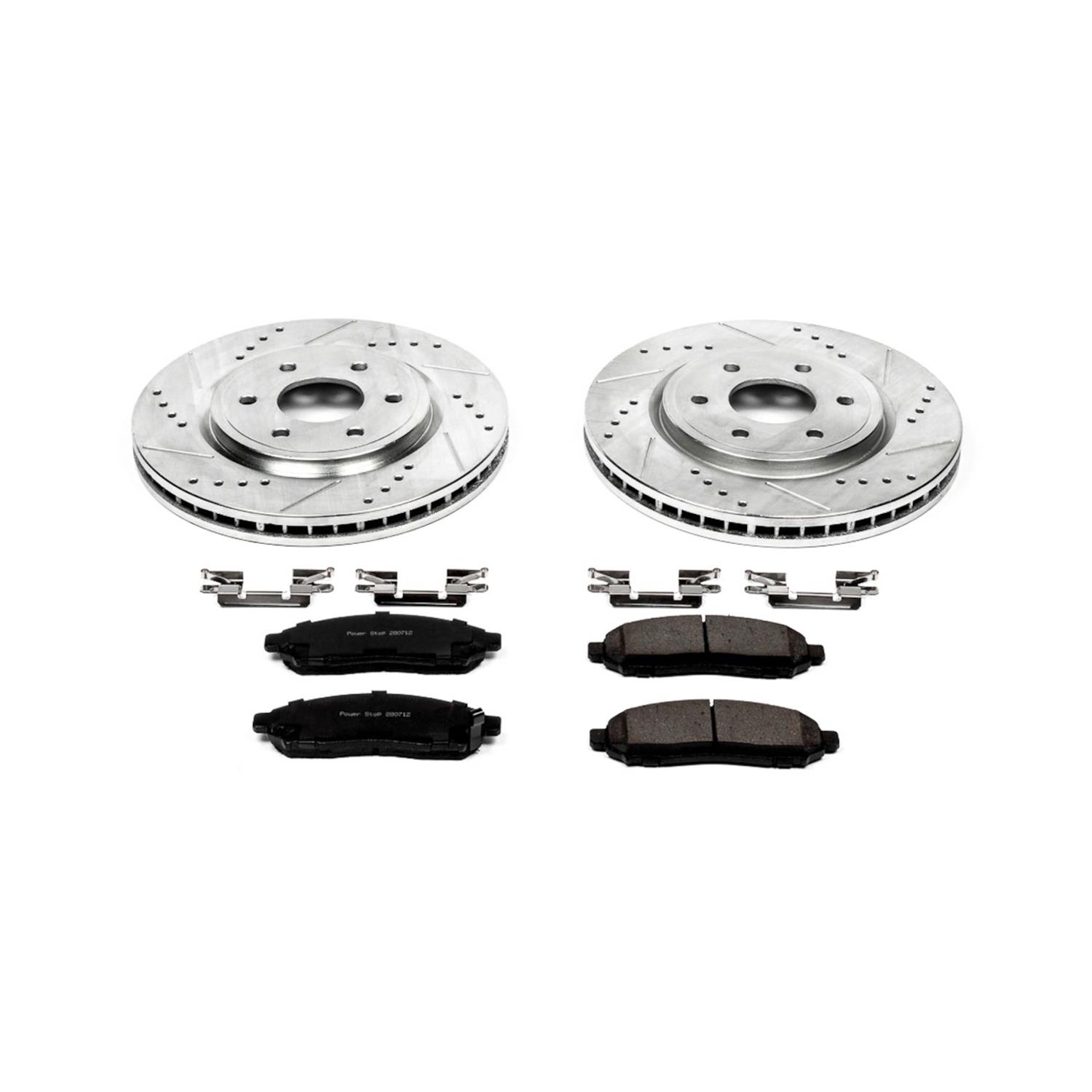 PowerStop Z23 Evolution Sport Brake Upgrade Kits with Calipers KC142 Disc Kits, Kits, Front, Cross-drilled/Slotted Rotors, 2-piston Red Calipers, for Nissan, Suzuki, Kit thumbnail 4