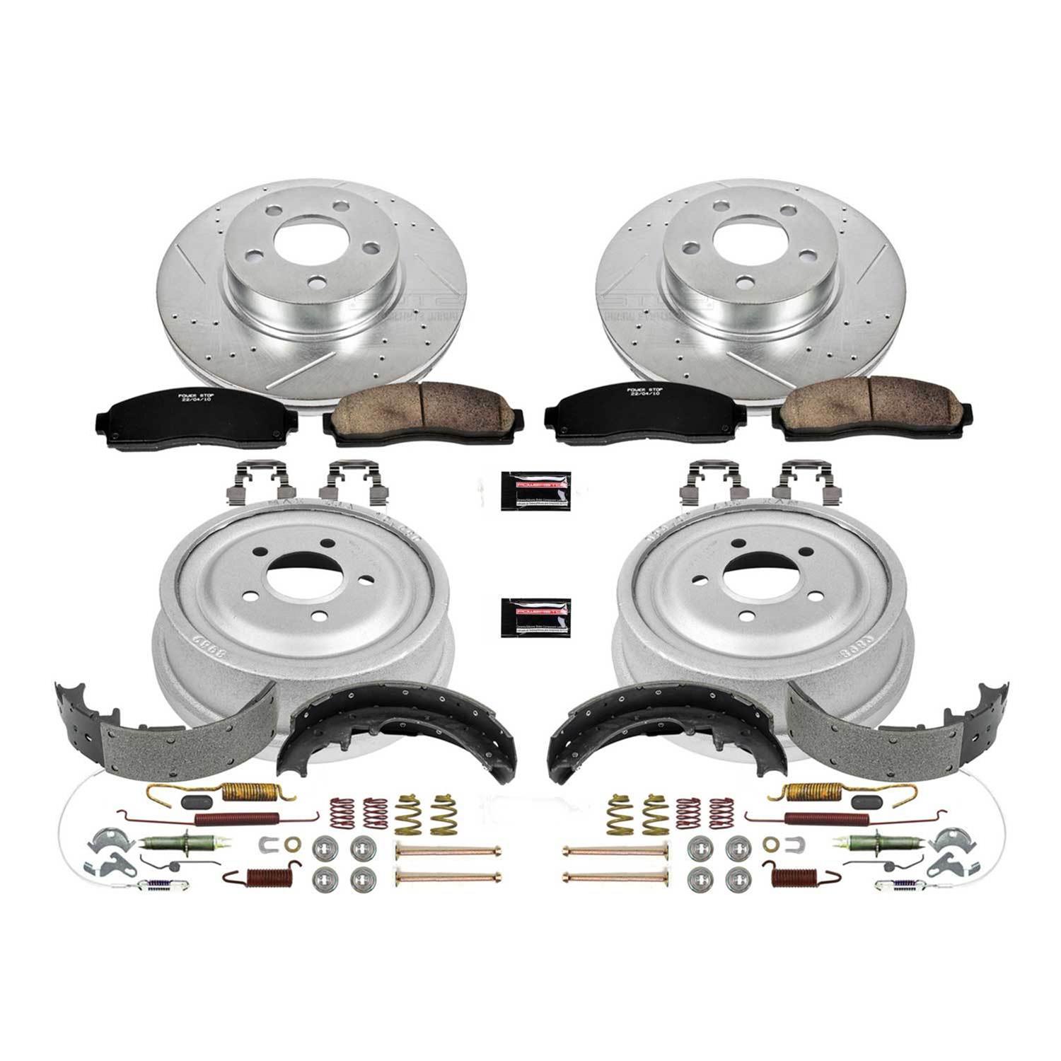 PowerStop Z23 Evolution Sport Disc and Drum Brake Upgrade Kits for 2003-2009 RANGER, B4000, 2005 B3000 - K15005DK Kits, Cross-drilled/Slotted, 11.97 in. Front, Zinc Plated, Carbon Fiber Ceramic Pads, 10.000 in. Rear, Ford, Mazda, Kit thumbnail 4
