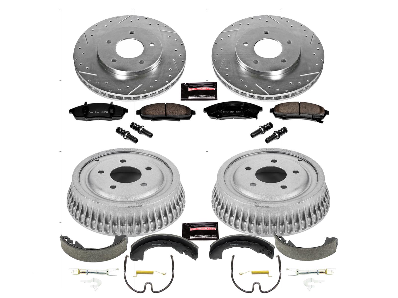Power Stop K15125DK Front and Rear Z23 Carbon Fiber Brake Pads with Drilled & Slotted Brake Drums Kit 