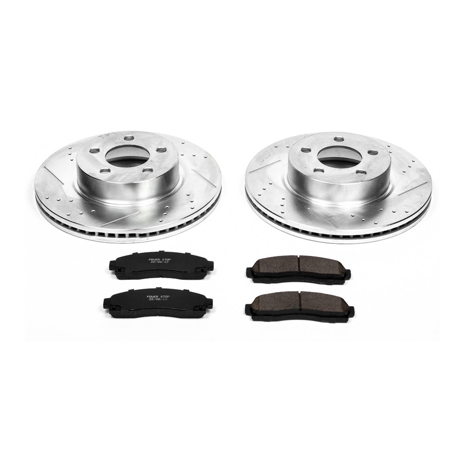 PowerStop Z23 Evolution Sport Disc and Drum Brake Upgrade Kits for 2003-2009 RANGER, B4000, 2005 B3000 - K15005DK Kits, Cross-drilled/Slotted, 11.97 in. Front, Zinc Plated, Carbon Fiber Ceramic Pads, 10.000 in. Rear, Ford, Mazda, Kit thumbnail 5