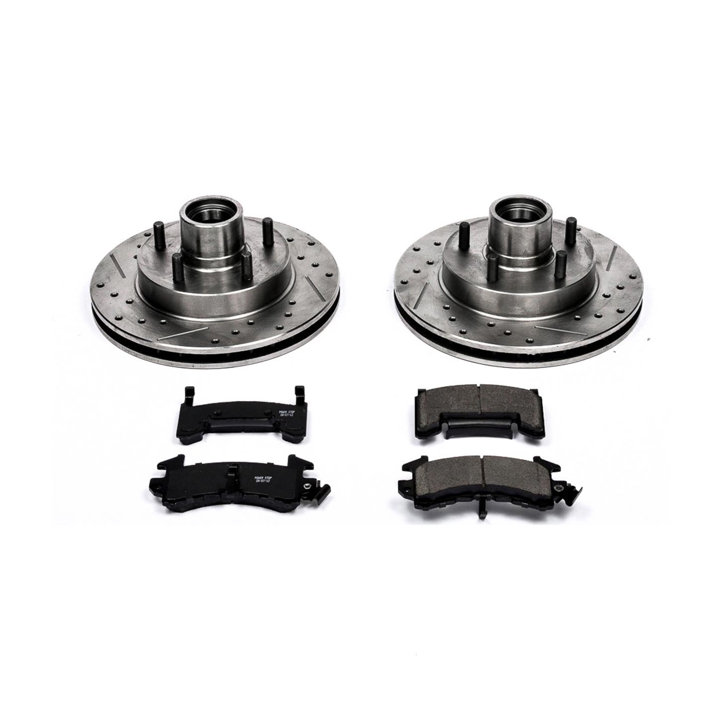Power Stop K2003 Rear Ceramic Brake Pad and Cross Drilled//Slotted Combo Rotor One-Click Brake Kit