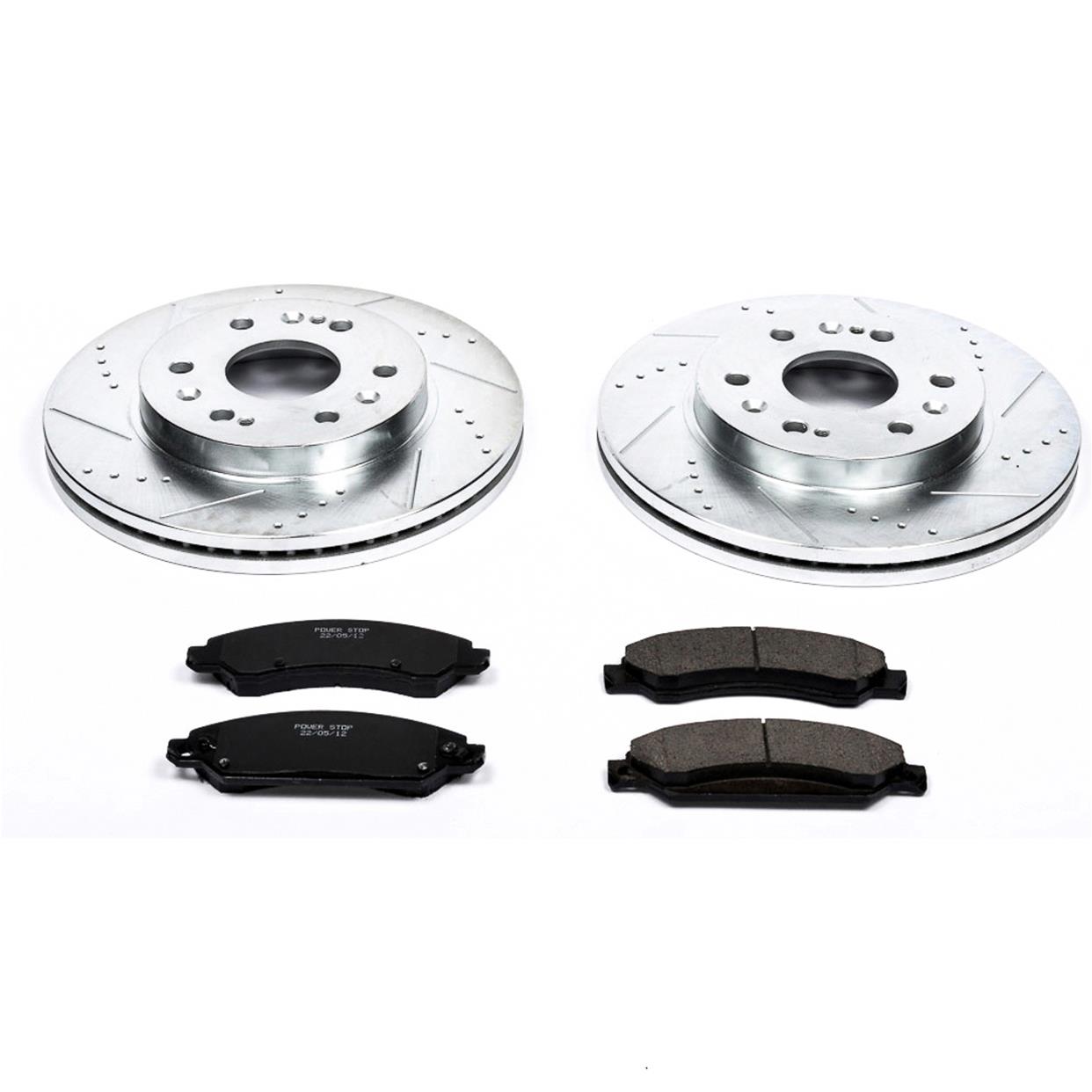 Power Stop K2009 Front Ceramic Brake Pad and Cross Drilled//Slotted Combo Rotor One-Click Brake Kit
