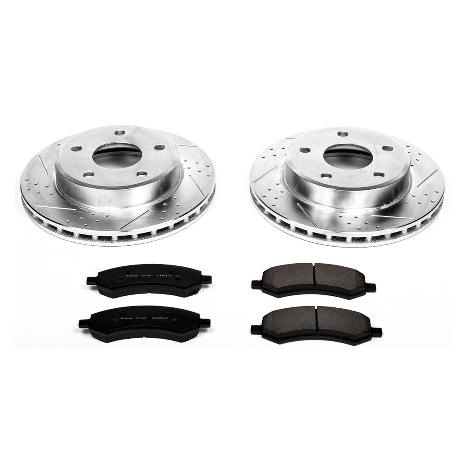 PowerStop Z23 Evolution Sport Brake Upgrade Kits with Calipers for 2005-2008 DAKOTA, 2006-2009 RAIDER - KC2193 Disc Kits, Kits, Front, Cross-drilled/Slotted Rotors, 2-piston Red Calipers, Dodge, Mitsubishi, Kit thumbnail 4