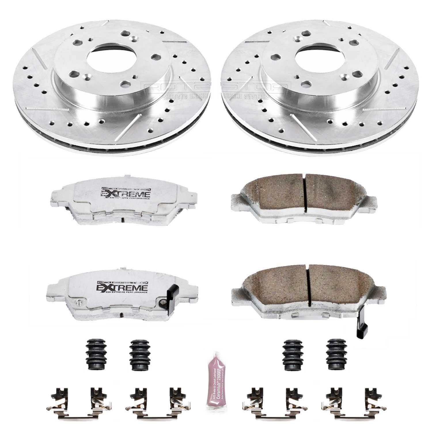 Power Stop K1576 Front Ceramic Brake Pad and Cross Drilled//Slotted Combo Rotor One-Click Brake Kit