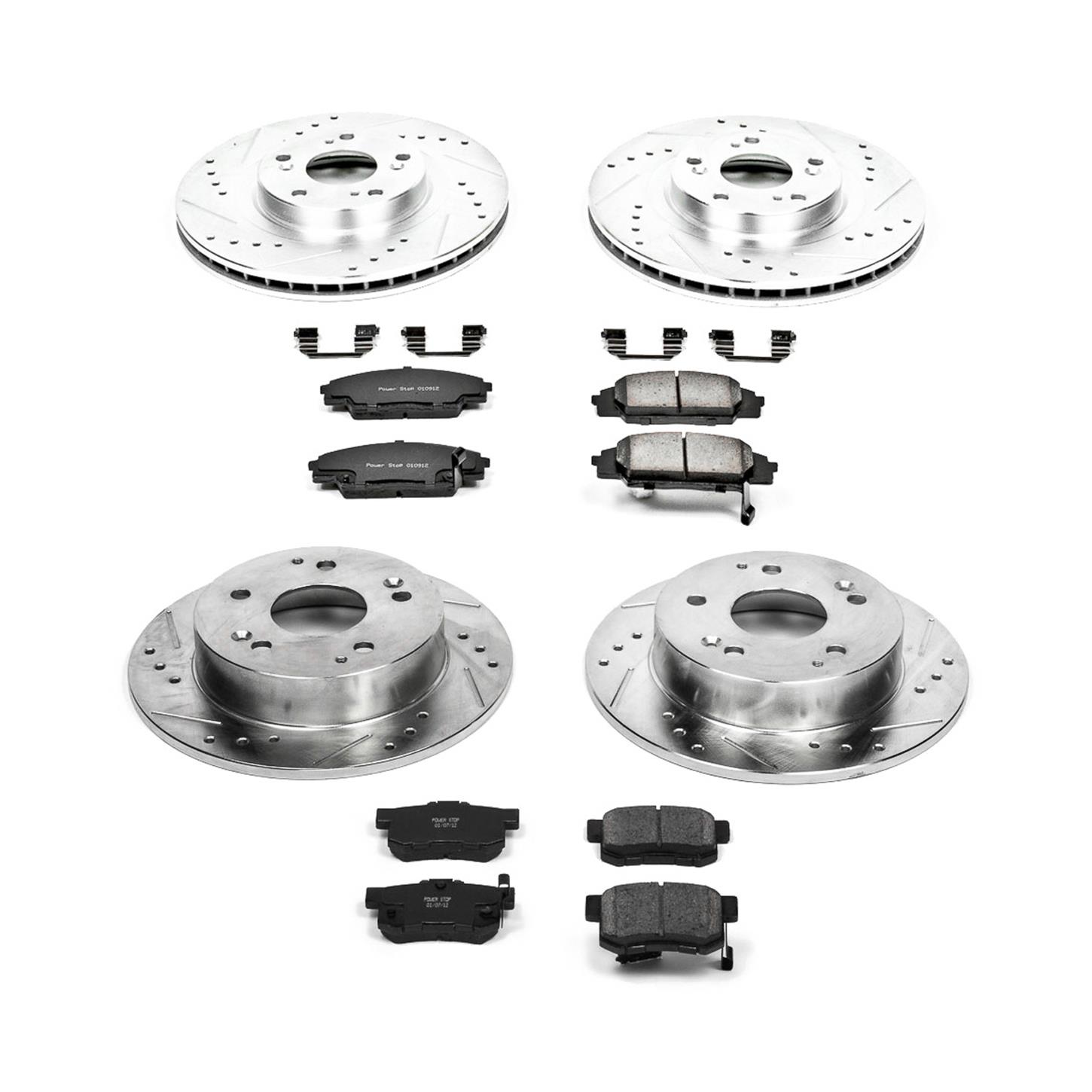 Power Stop K2270 Rear Ceramic Brake Pad and Cross Drilled//Slotted Combo Rotor One-Click Brake Kit