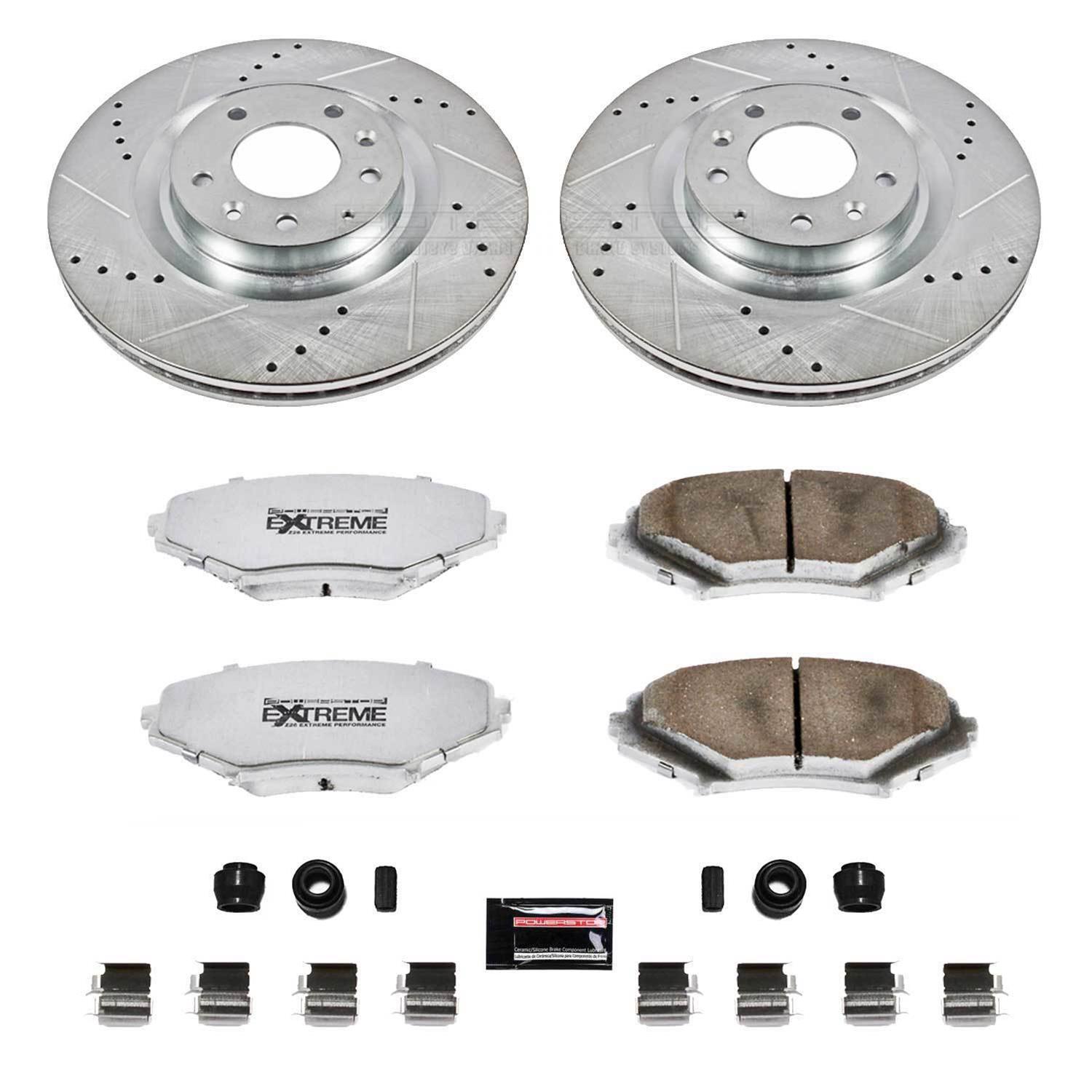 PowerStop Z26 Street Warrior Brake Upgrade Kits with Calipers for 2004-2011 RX-8 - KC2727-26 Disc Kits, Performance Kits, Front and Rear, Cross-drilled/Slotted Rotors, 1-piston Red Calipers, Mazda, Kit thumbnail 6