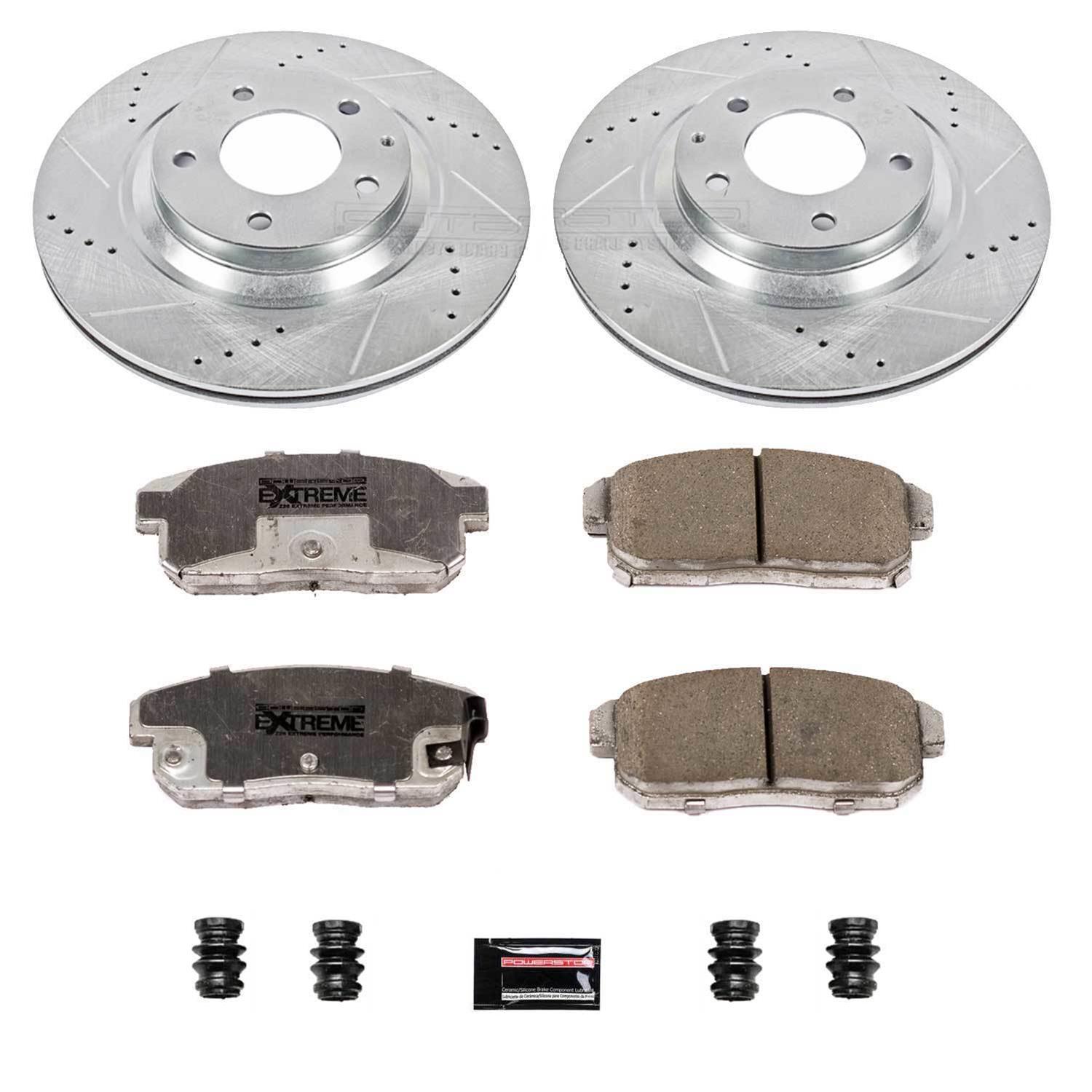 PowerStop Z26 Street Warrior Brake Upgrade Kits with Calipers for 2004-2011 RX-8 - KC2727-26 Disc Kits, Performance Kits, Front and Rear, Cross-drilled/Slotted Rotors, 1-piston Red Calipers, Mazda, Kit thumbnail 4