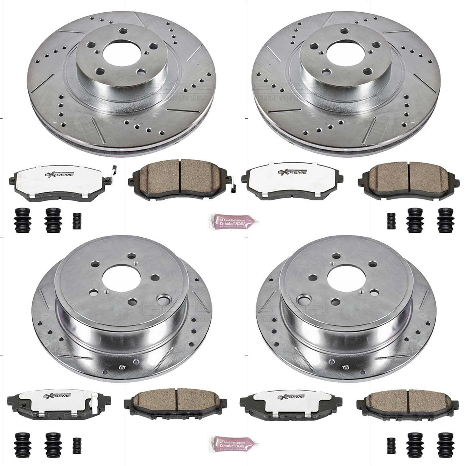 Power Stop K4077-26 Front /& Rear Z26 Street Warrior Brake Kit Subaru