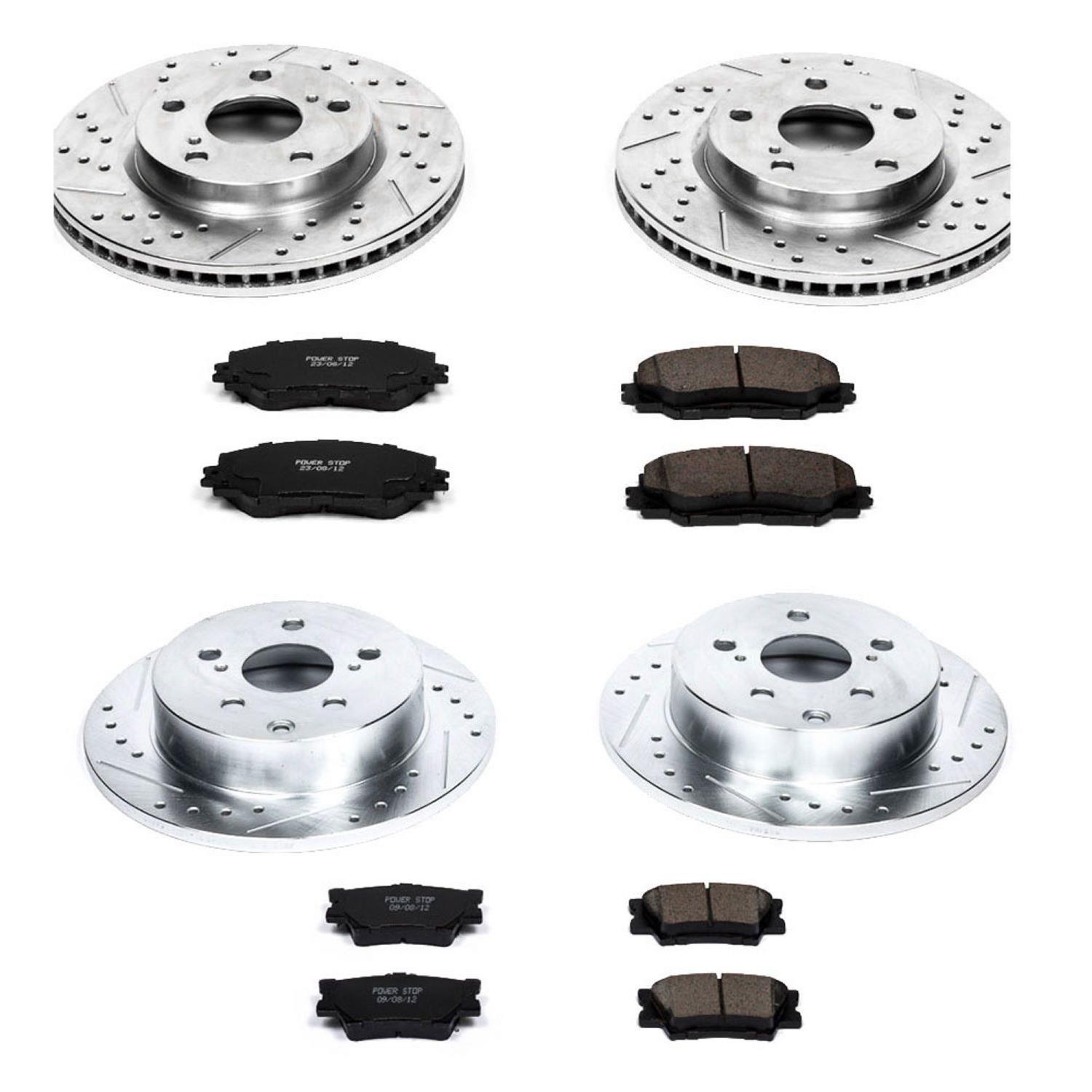 PowerStop Z23 Evolution Sport Brake Upgrade Kits for 2010-2012 HS250H, 2006-2018 RAV4 - K4100 Rotors/Pads, Cross-Drilled/Slotted, Iron, Zinc Plated, Lexus, Toyota, Front/Rear, Kit thumbnail 2