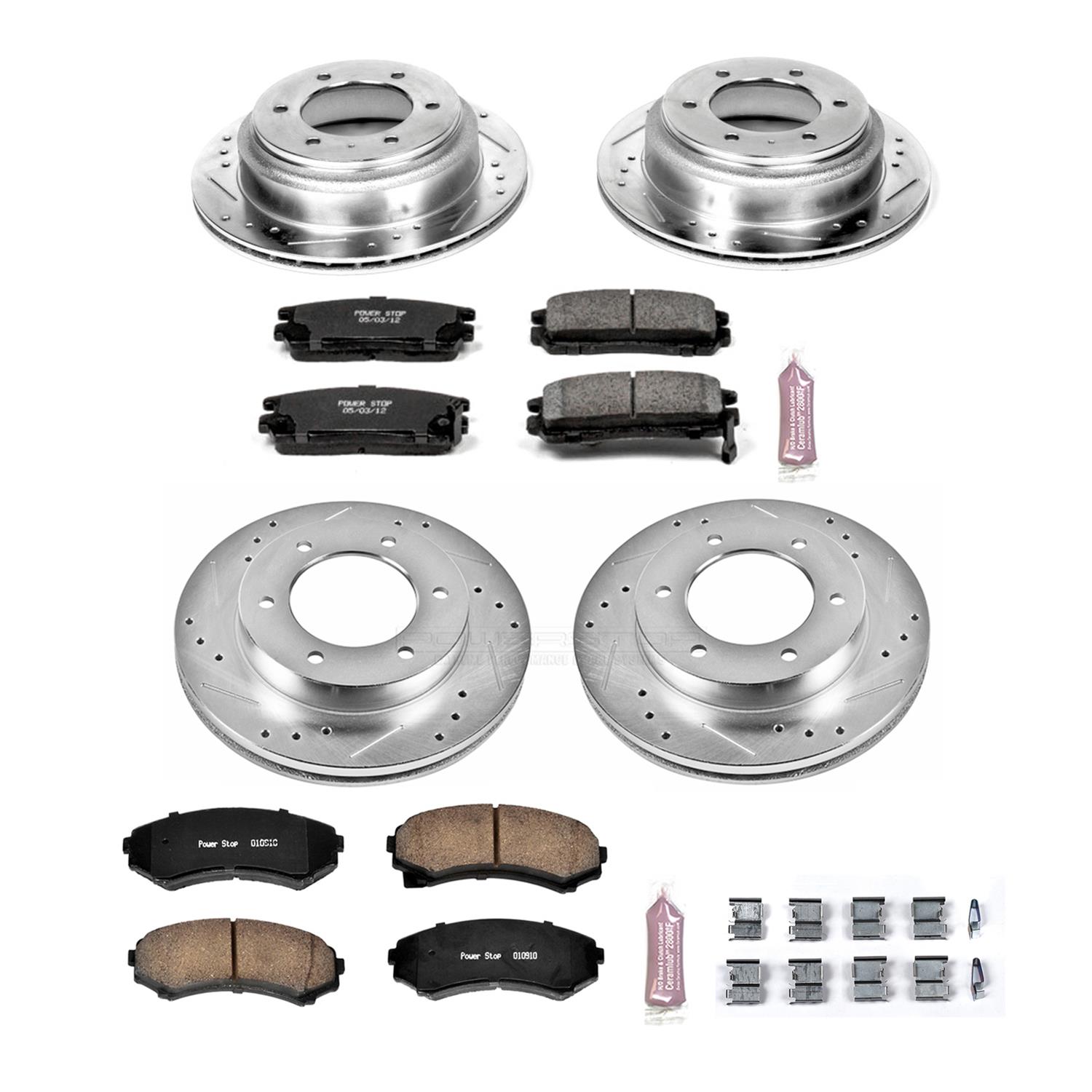 Power Stop K4311 Front and Rear Z23 Evolution Brake Kit with Drilled/Slotted Rotors and Ceramic Brake Pads 