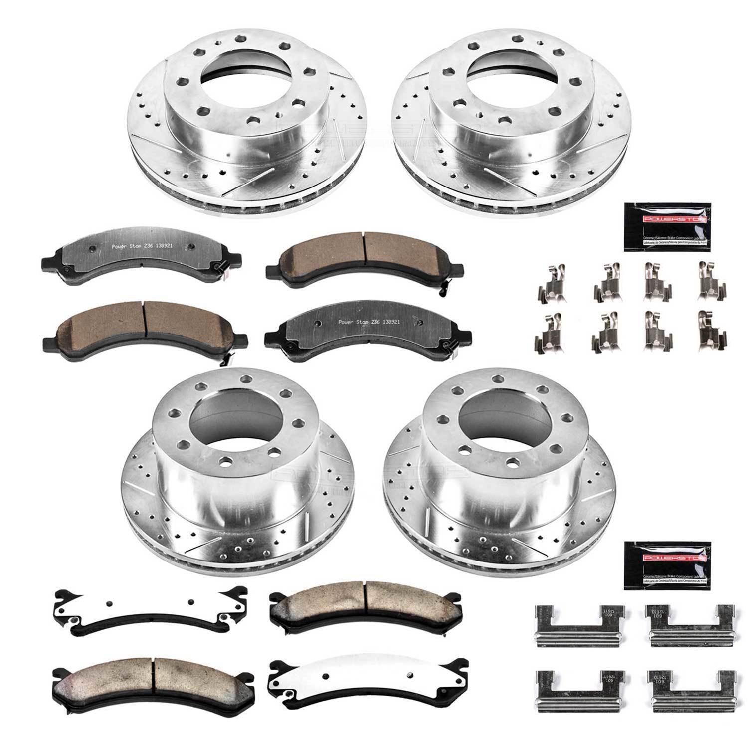 PowerStop Z36 Truck and Tow Brake Upgrade Kits for 2003-2008 EXPRESS 3500, SAVANA 3500 - K4528-36 Rotors/Pads, Tow, Drilled/Slotted, Iron, Zinc Plated, Front/Rear, Chevy, GMC, Kit thumbnail 4