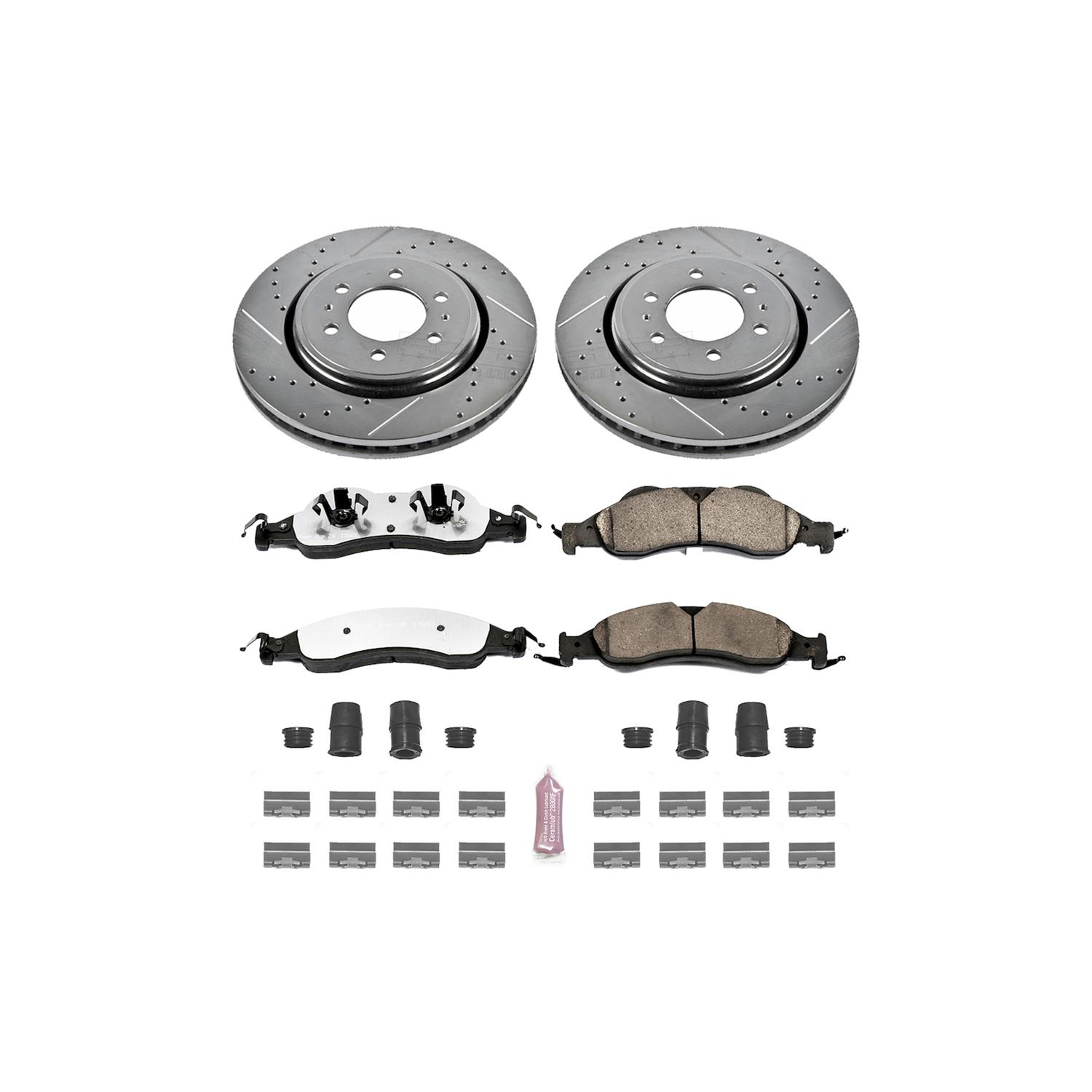 PowerStop Z36 Truck and Tow Brake Upgrade Kits with Calipers for 2007-2009 EXPEDITION, NAVIGATOR - KC4682-36 Rotors, Pads, Red Calipers, Drilled/Slotted Rotors, Pads, Front, Ford, Lincoln, Kit thumbnail 5
