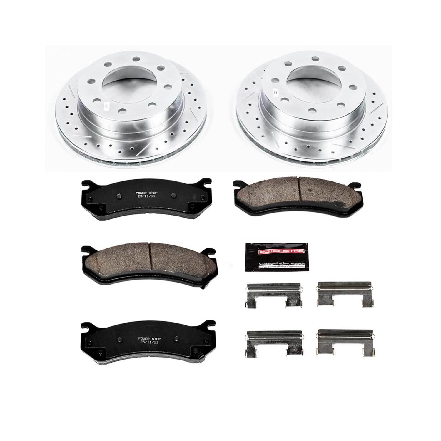 PowerStop Z23 Evolution Sport Brake Upgrade Kits with Calipers KC5190 Rotors, Pads, Red Calipers, Drilled/Slotted Rotors, Pads, Rear, Chevy, GMC, Kit thumbnail 4