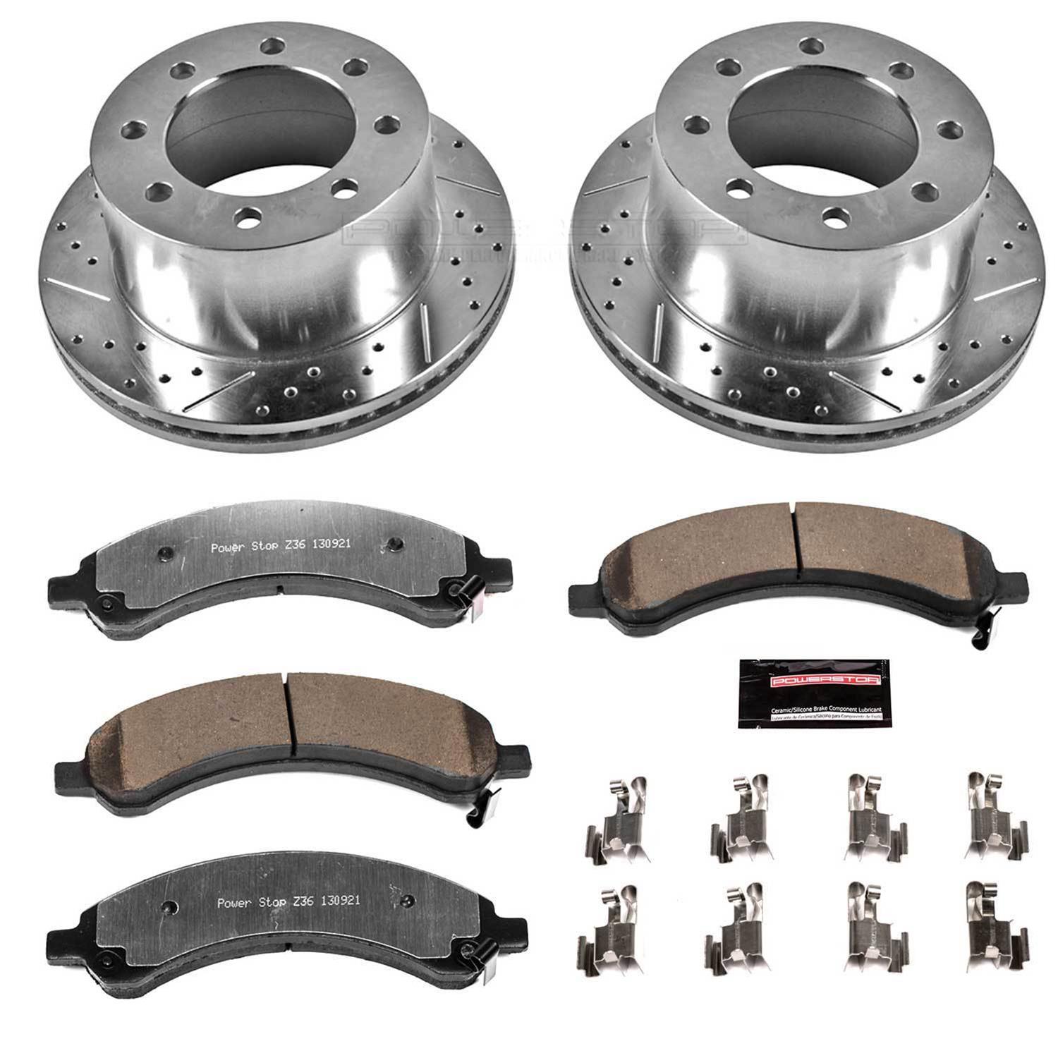 PowerStop Z36 Truck and Tow Brake Upgrade Kits for 2003-2008 EXPRESS 3500, SAVANA 3500 - K4528-36 Rotors/Pads, Tow, Drilled/Slotted, Iron, Zinc Plated, Front/Rear, Chevy, GMC, Kit thumbnail 5